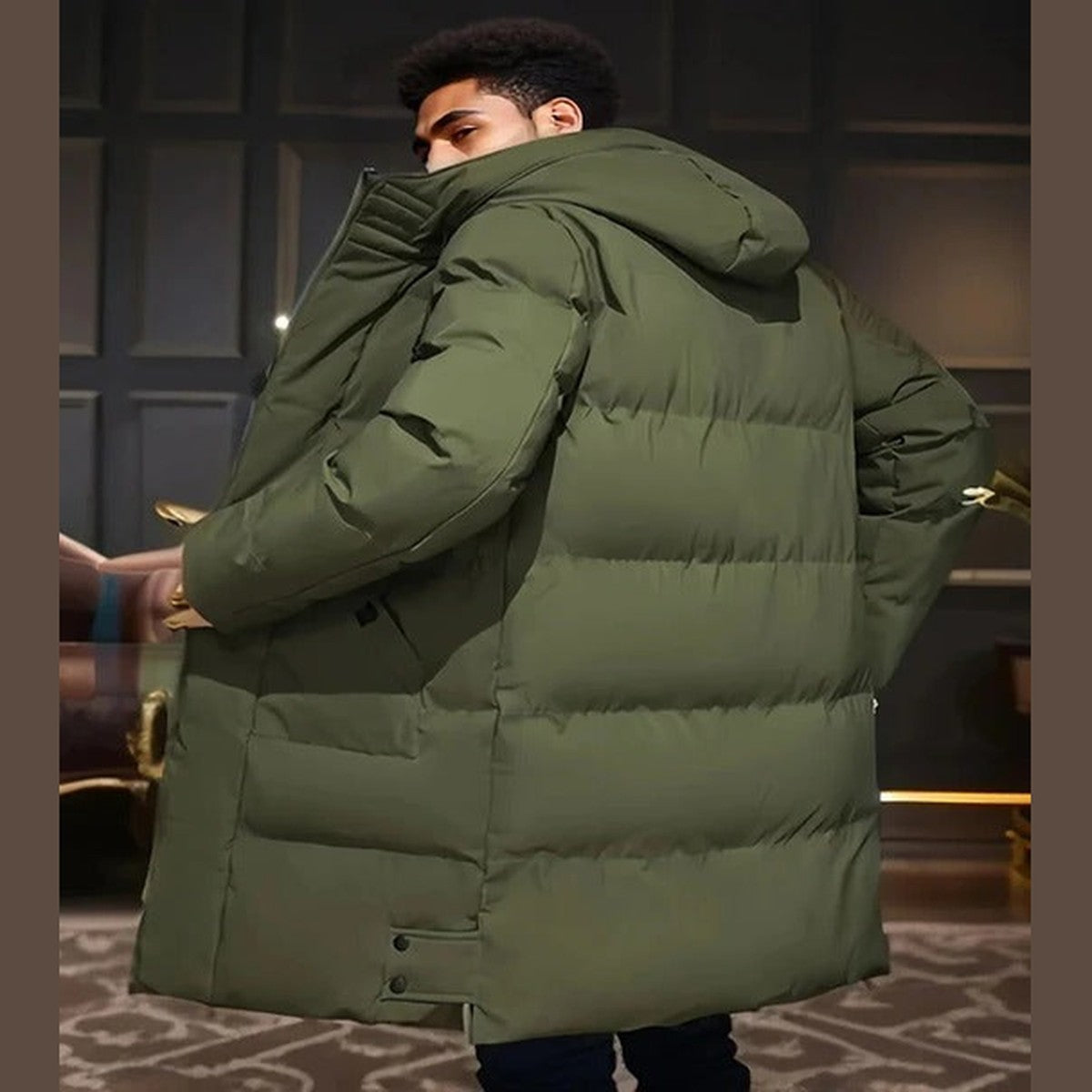 Men Heavyweight Winter Parka Coat with Detachable Faux Fur Hood
