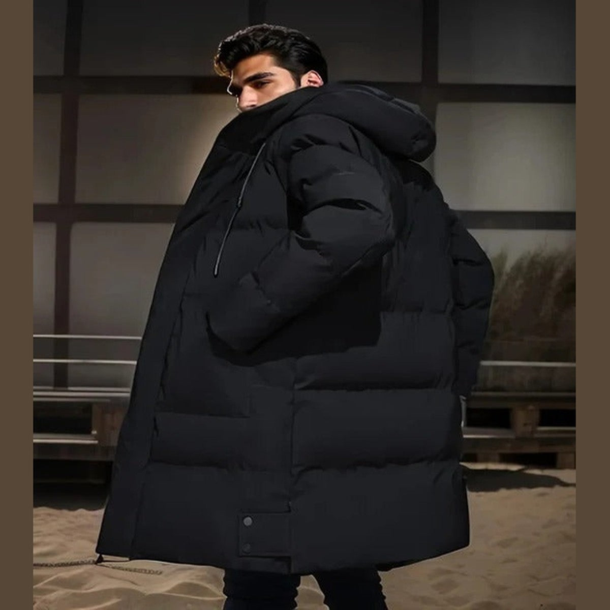 Men Heavyweight Winter Parka Coat with Detachable Faux Fur Hood