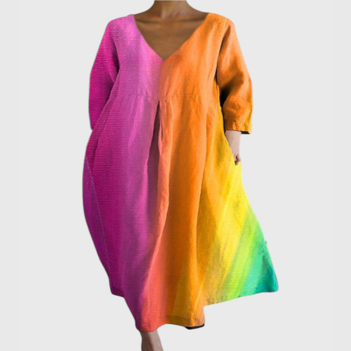 Long Sleeve Bohemian Maxi Dress with Floral Print and Deep V Neck