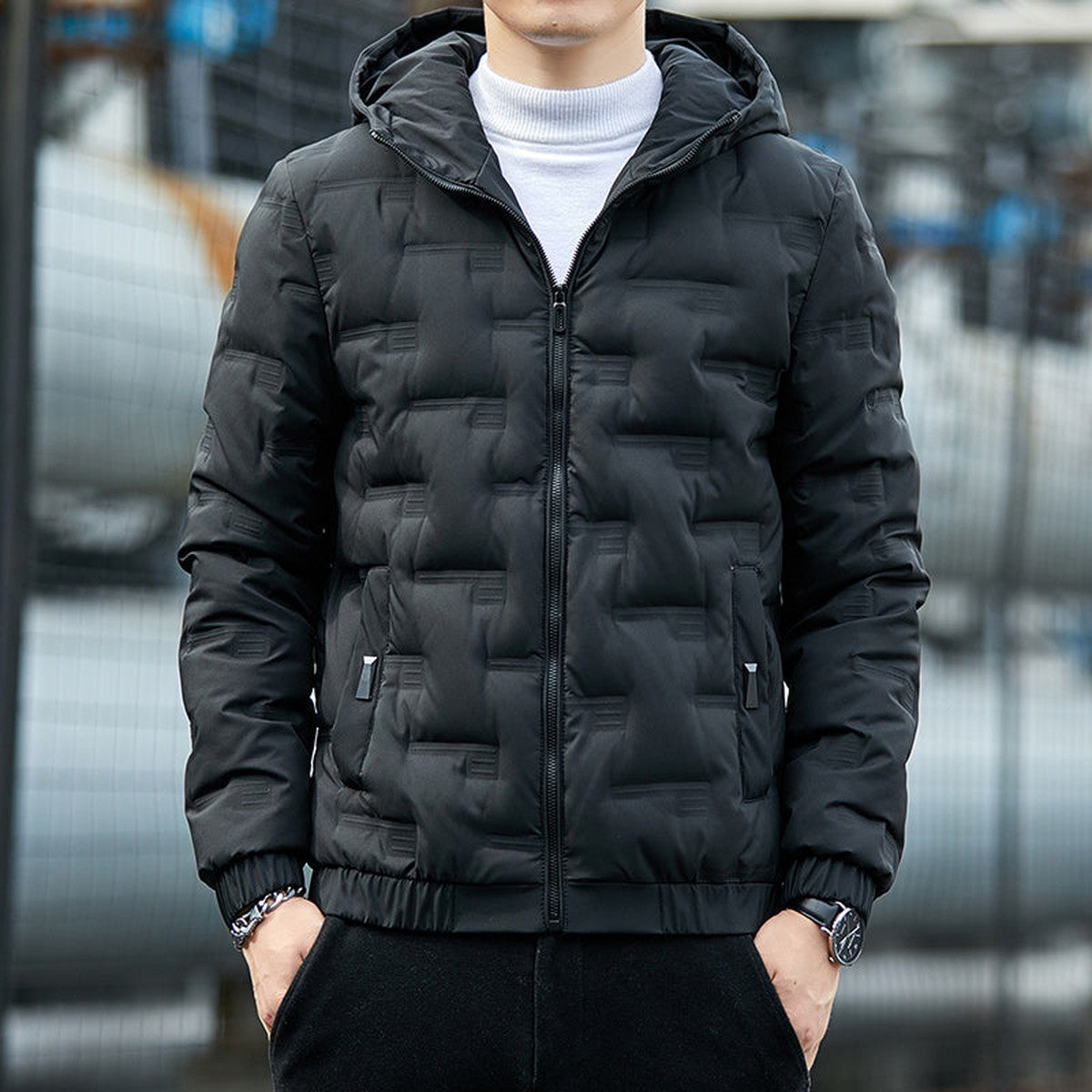 Men Quilted Lightweight Down Jacket with Stand Collar for Cold Weather Warmth
