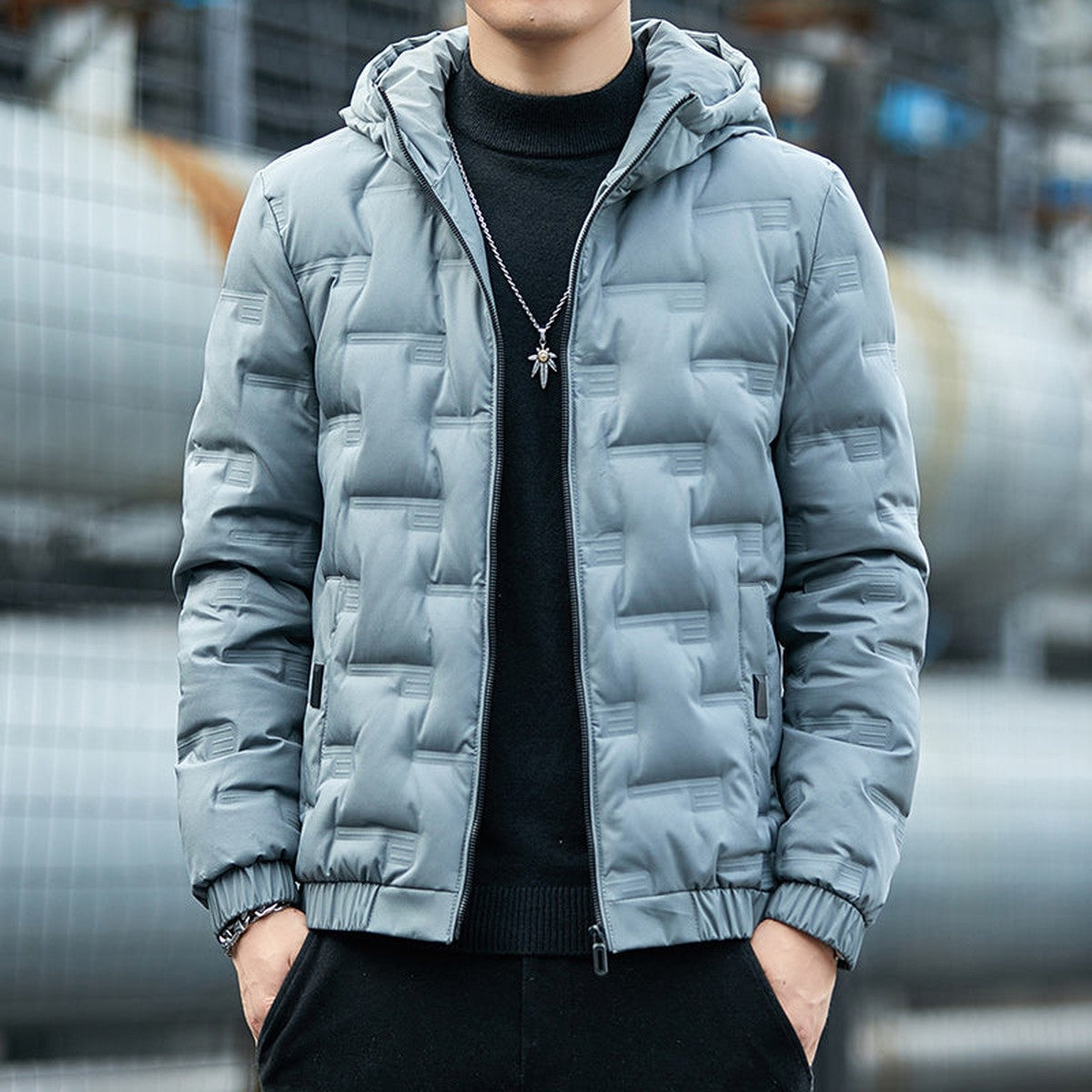 Men Quilted Lightweight Down Jacket with Stand Collar for Cold Weather Warmth