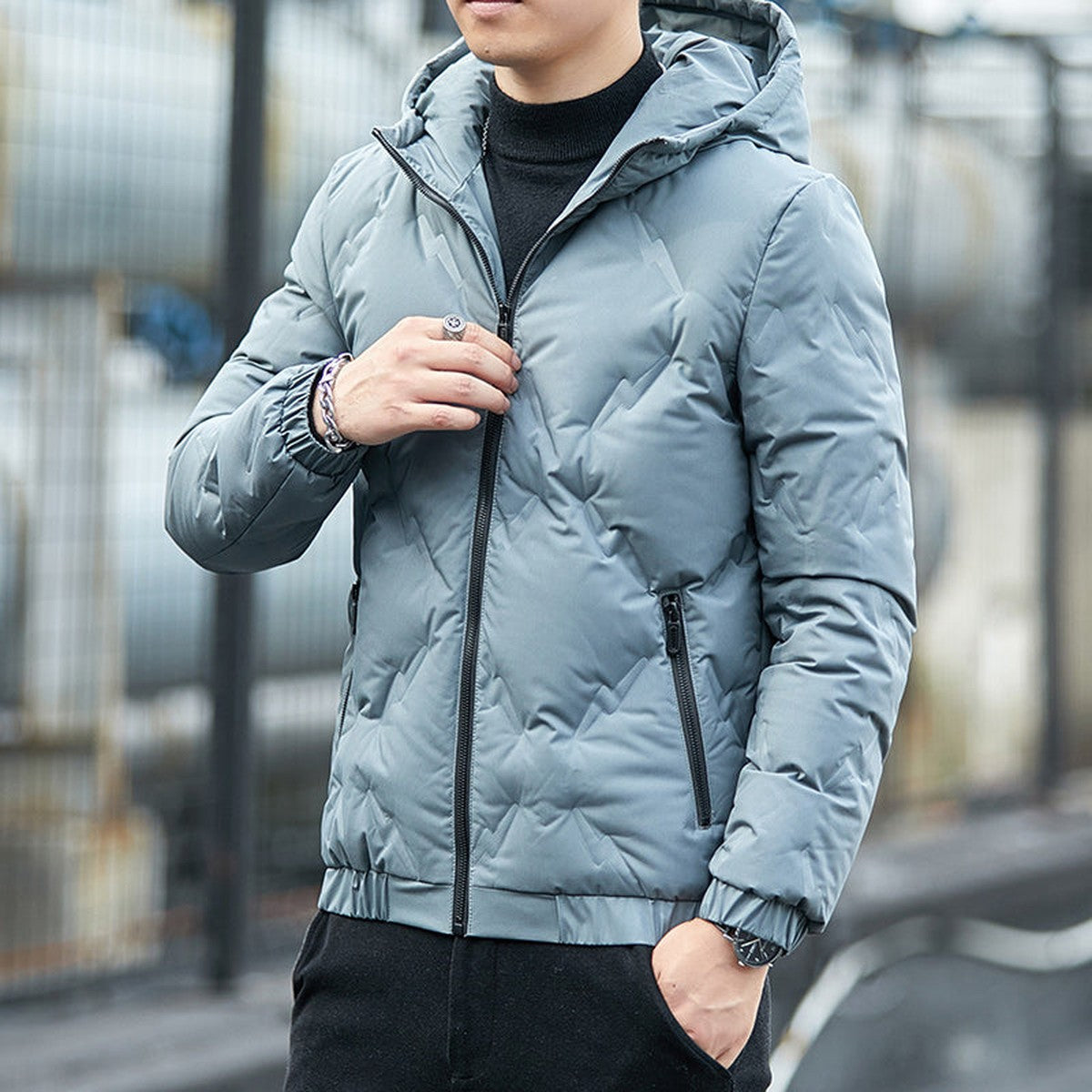 Men Quilted Lightweight Down Jacket with Stand Collar for Cold Weather Warmth