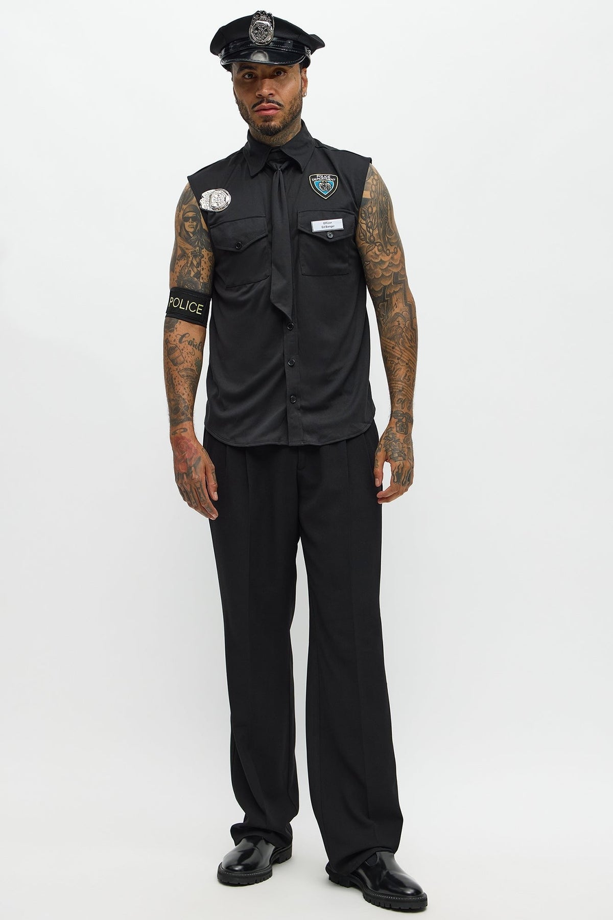Police Officer Costume Set with Shirt and Hat for Men