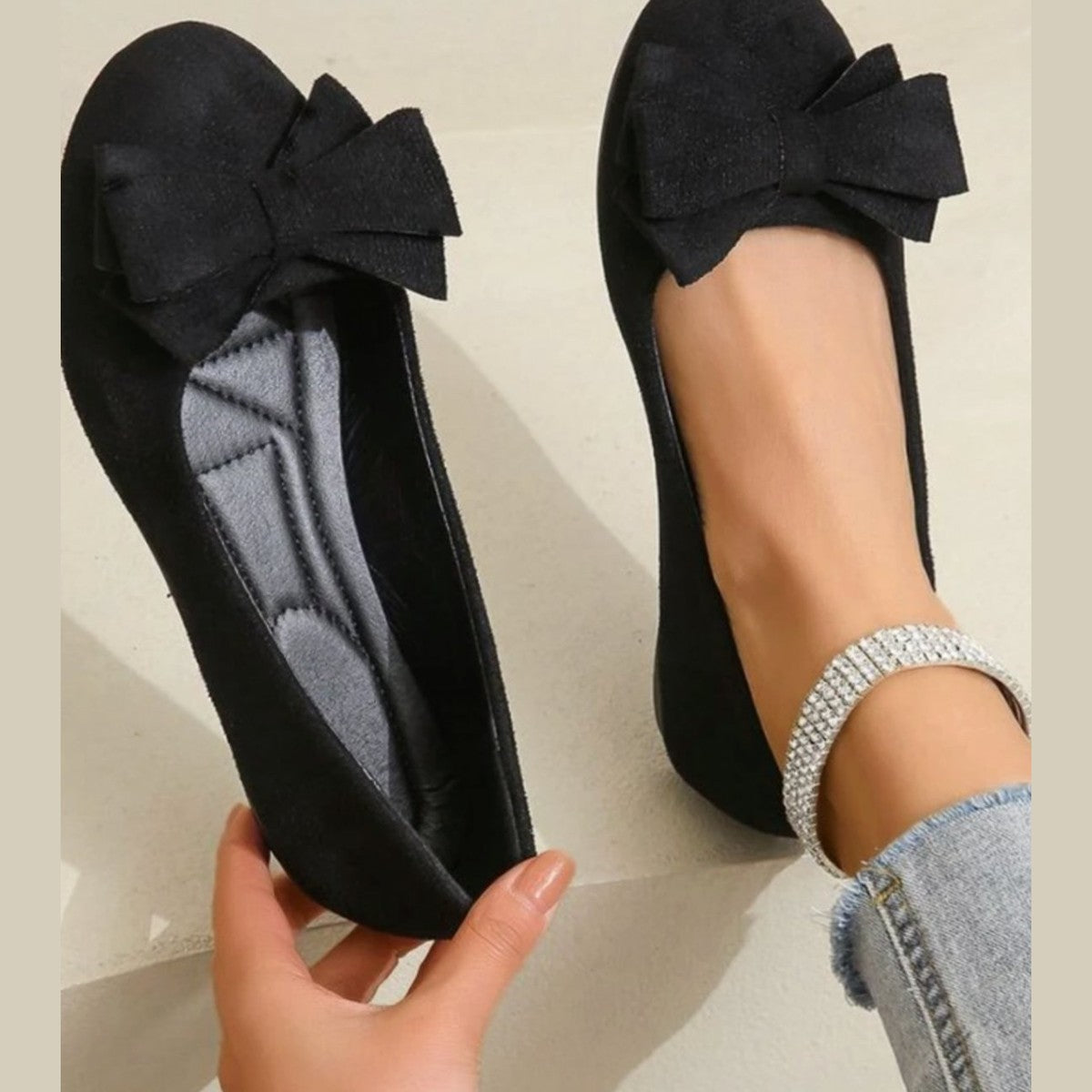 Women Flat Walking Shoes with Bow Detail and Flexible Sole