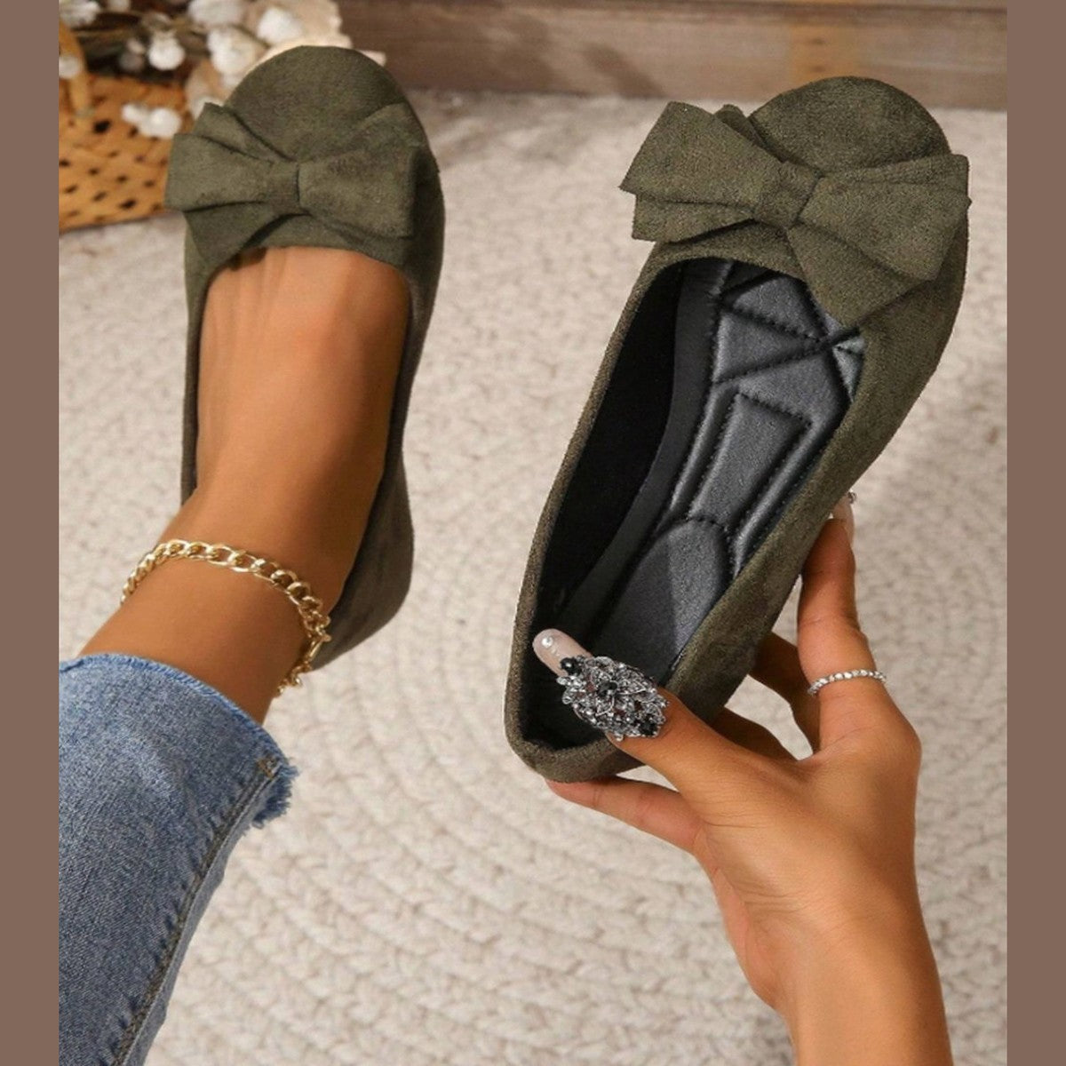 Women Flat Walking Shoes with Bow Detail and Flexible Sole