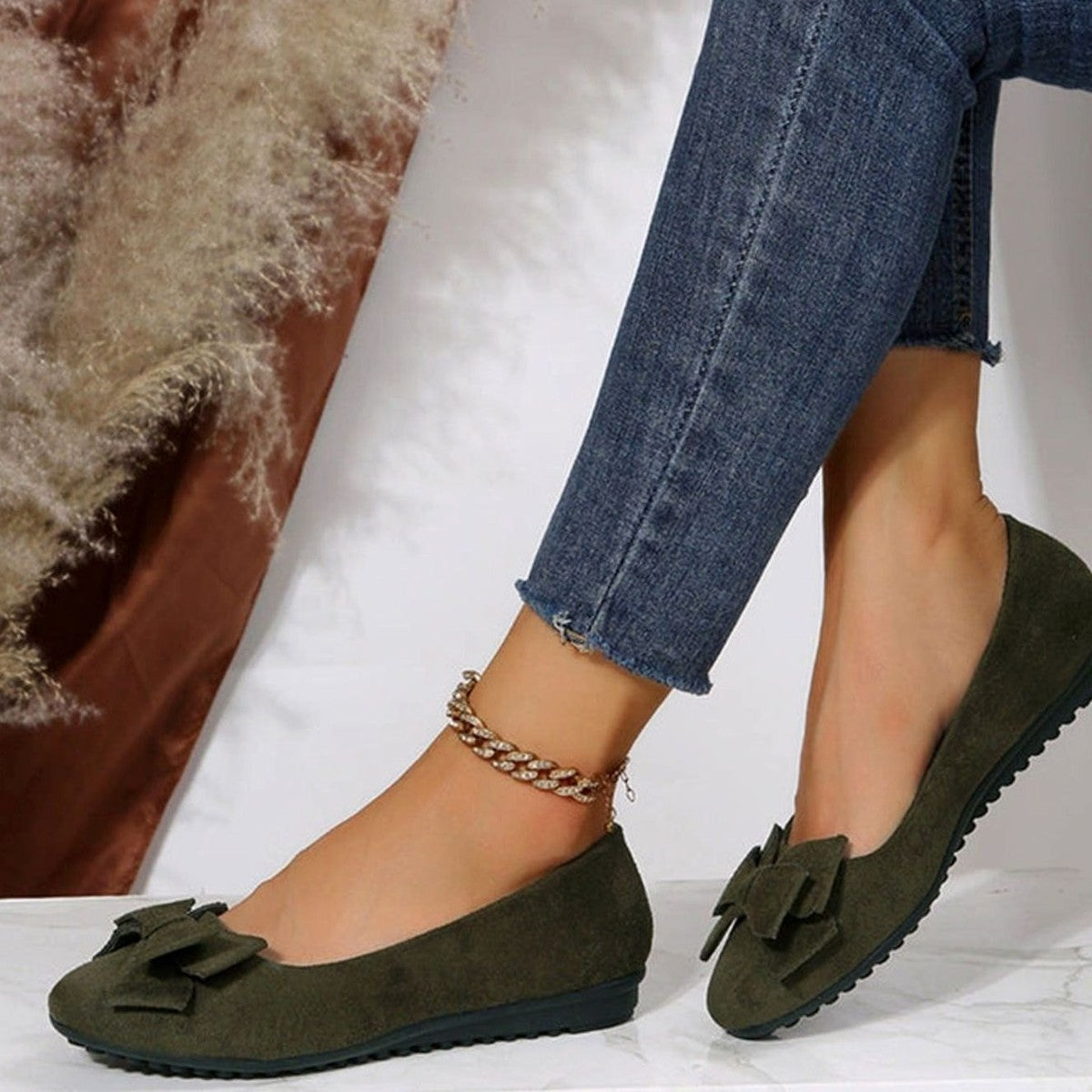 Women Flat Walking Shoes with Bow Detail and Flexible Sole