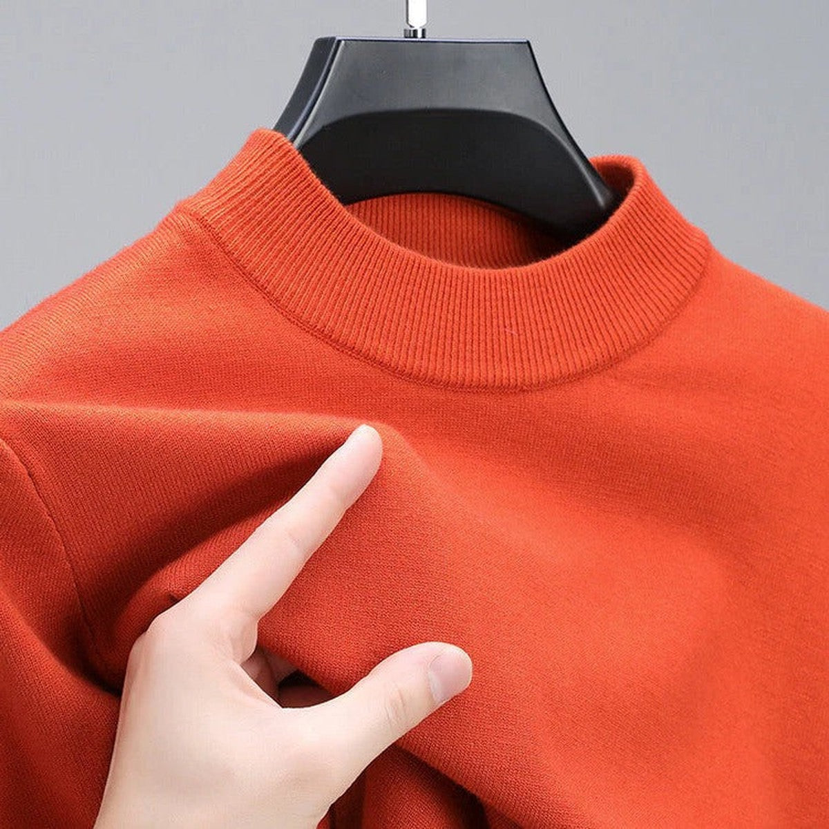 Men Long Sleeve Cashmere Knit Pullover Sweater with Ribbed Trim