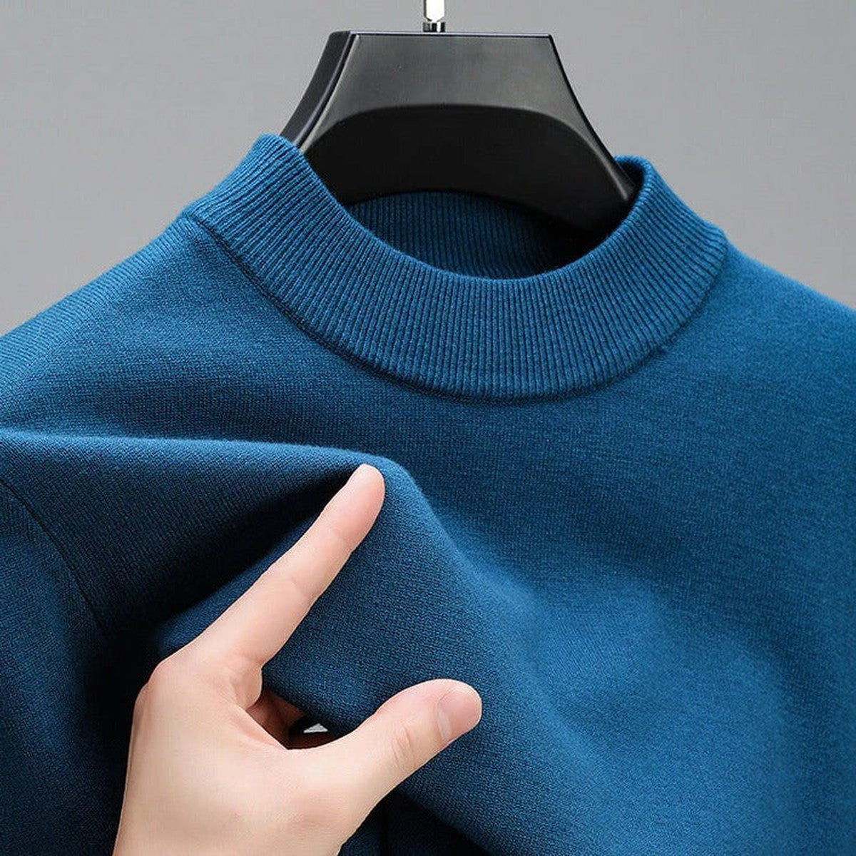 Men Long Sleeve Cashmere Knit Pullover Sweater with Ribbed Trim