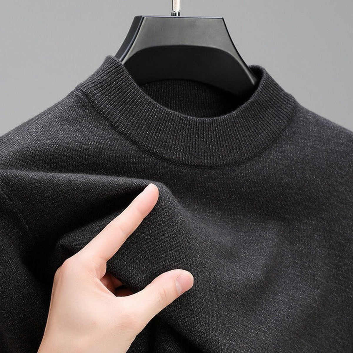 Men Long Sleeve Cashmere Knit Pullover Sweater with Ribbed Trim