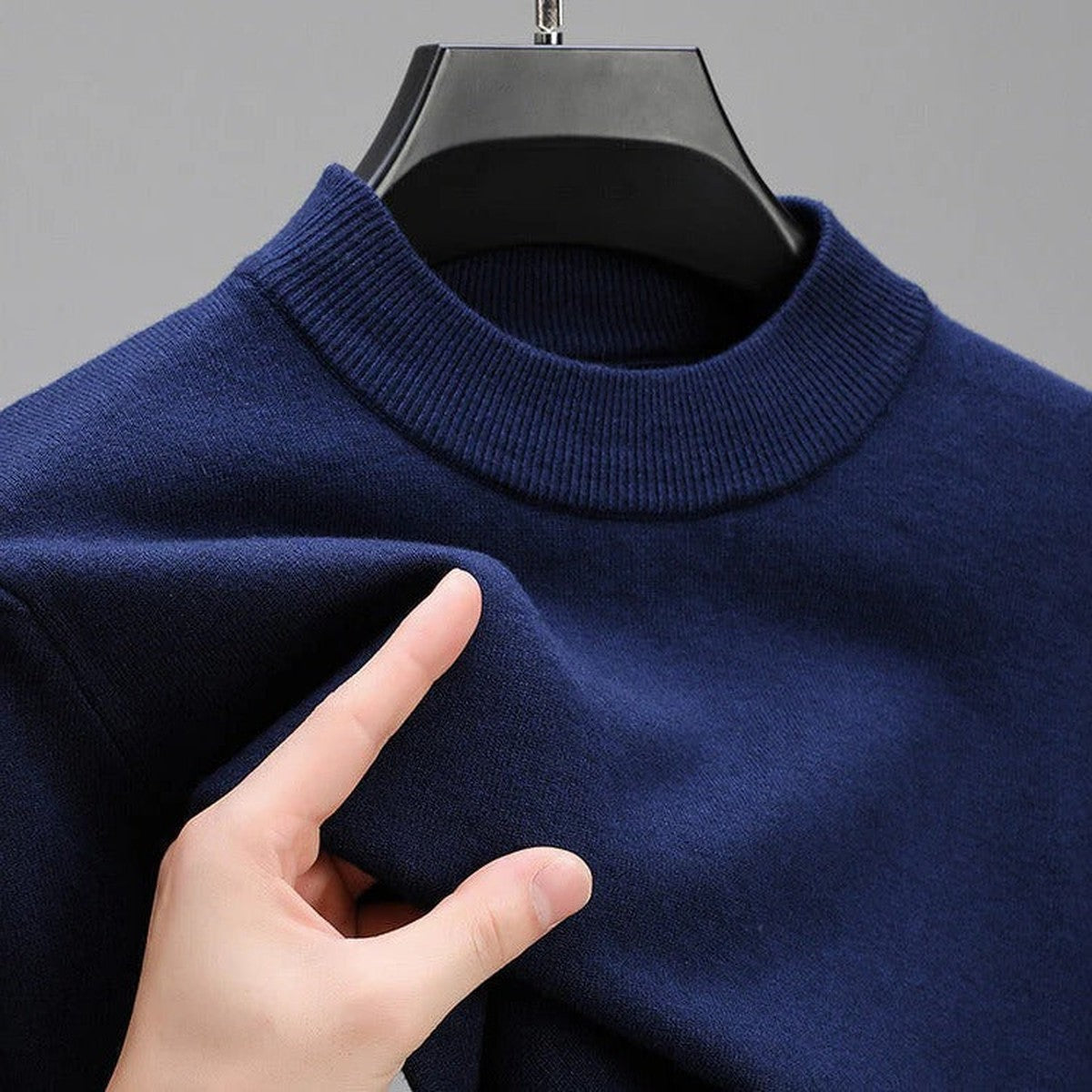 Men Long Sleeve Cashmere Knit Pullover Sweater with Ribbed Trim