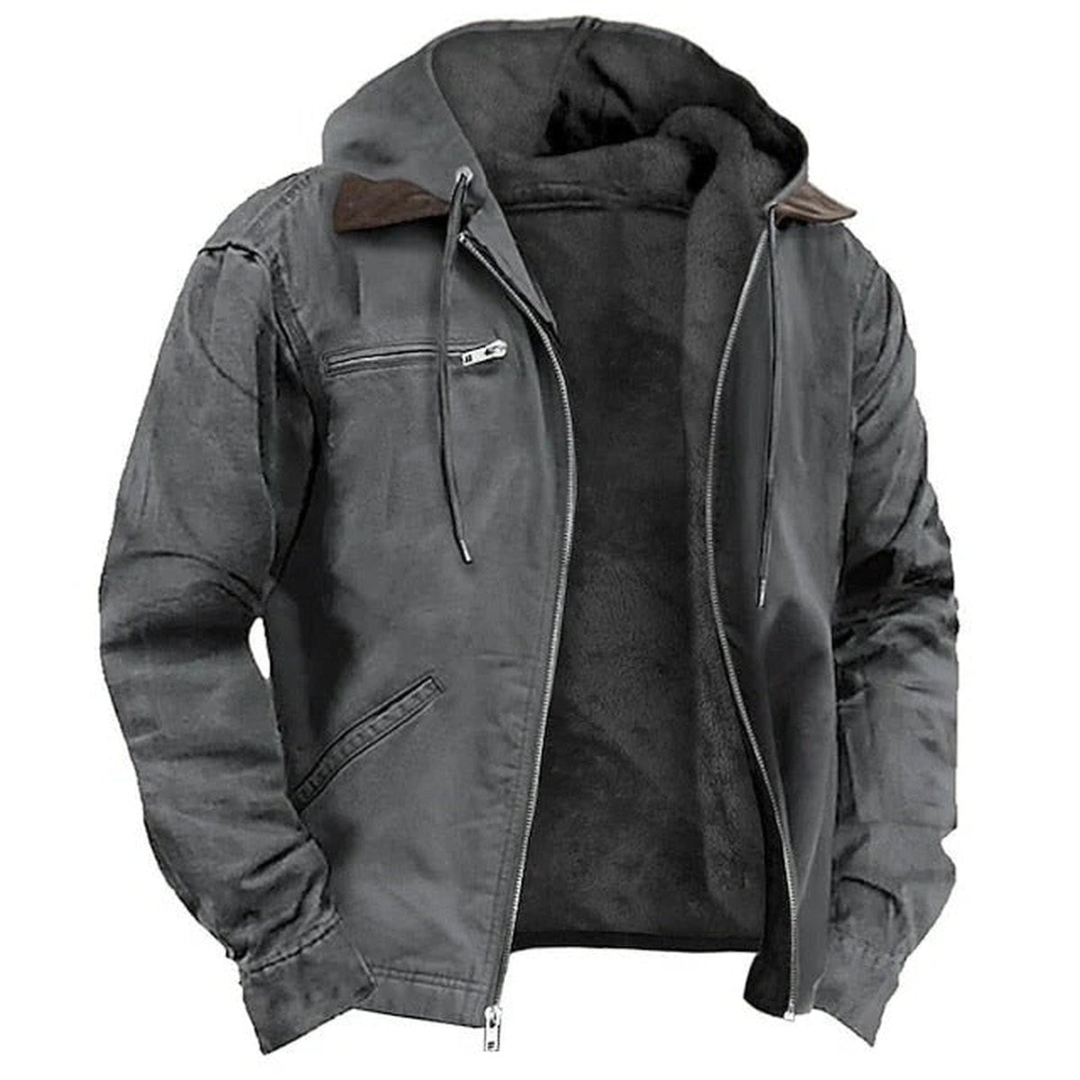 Mens Fleece Lined Puffer Jacket with Detachable Hood for Winter