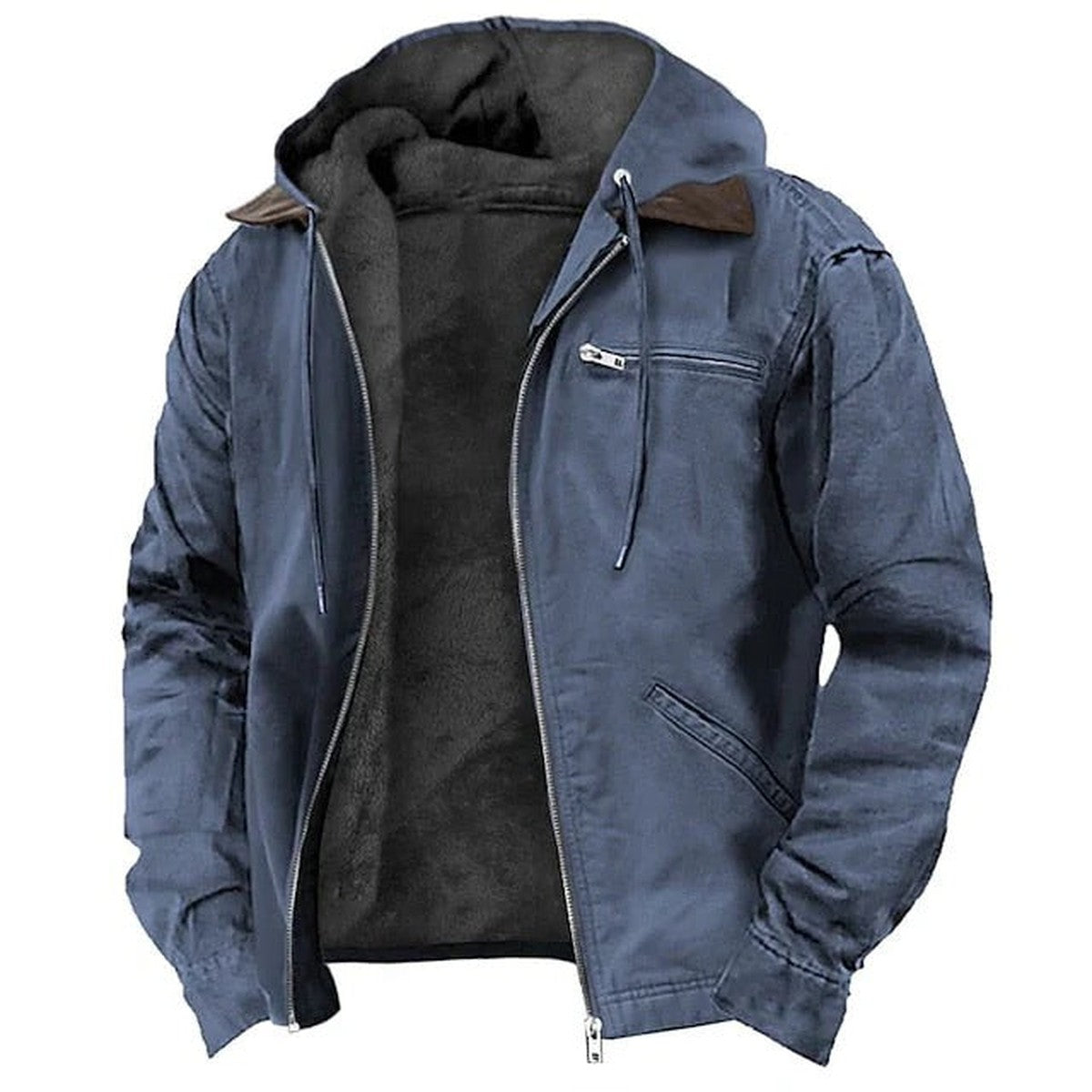 Mens Fleece Lined Puffer Jacket with Detachable Hood for Winter