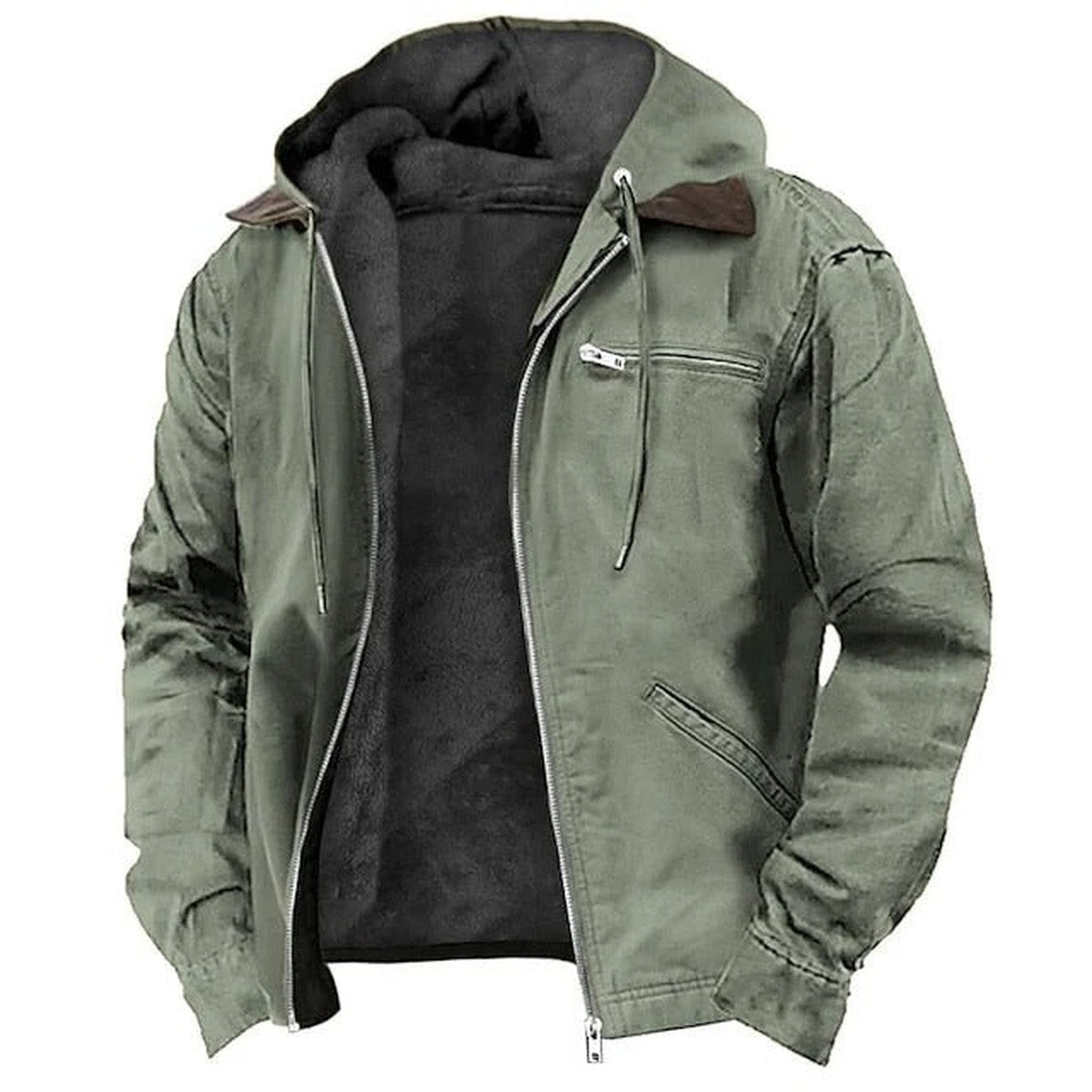 Mens Fleece Lined Puffer Jacket with Detachable Hood for Winter