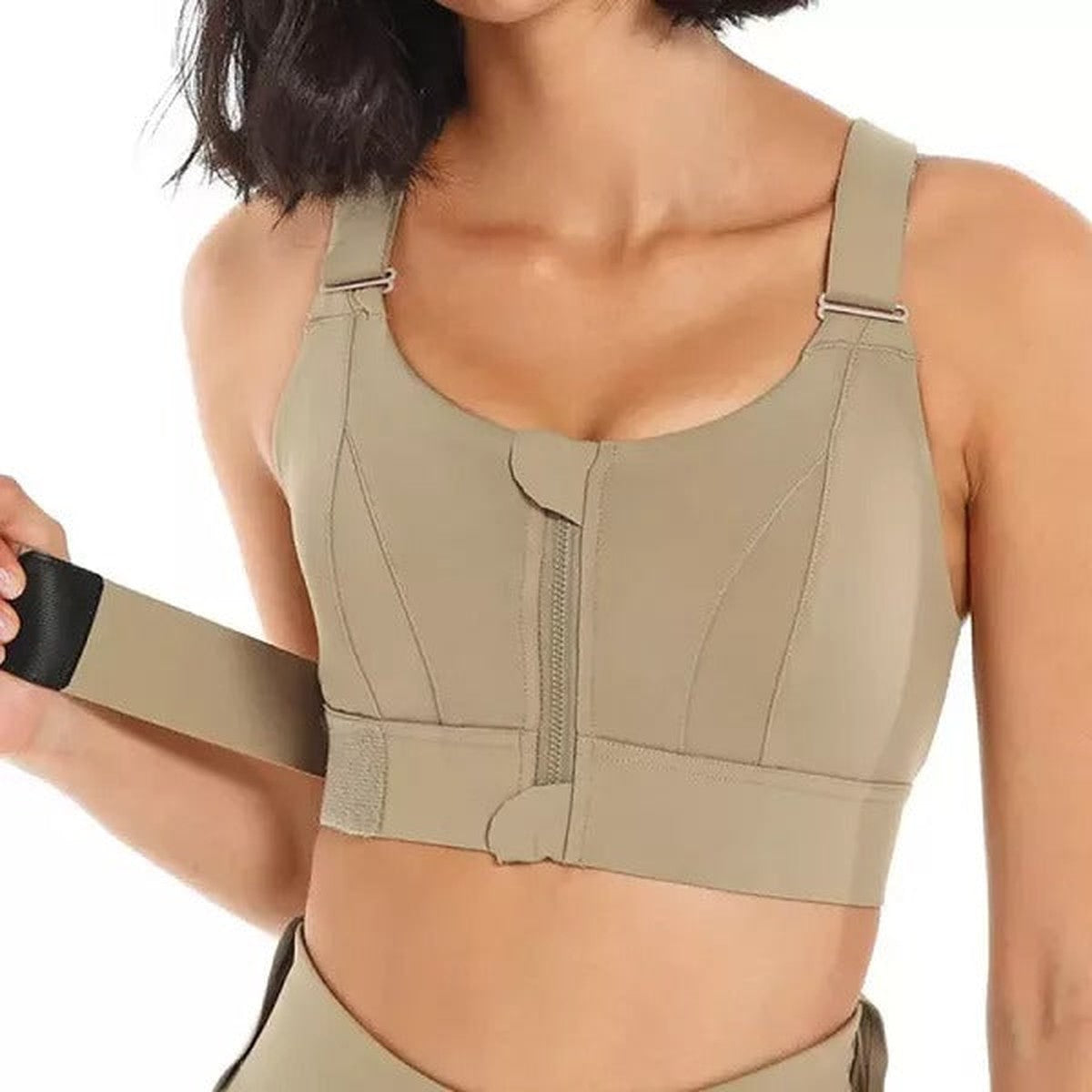 Full Coverage Wireless Sports Bra with Front Zipper and Crisscross Back Support