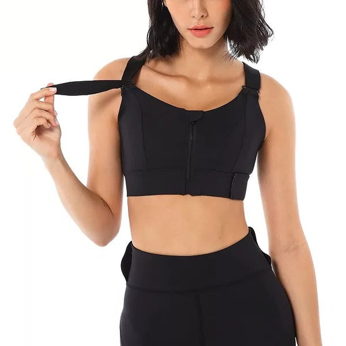 Full Coverage Wireless Sports Bra with Front Zipper and Crisscross Back Support