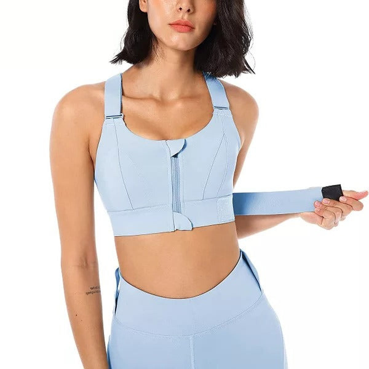 Full Coverage Wireless Sports Bra with Front Zipper and Crisscross Back Support