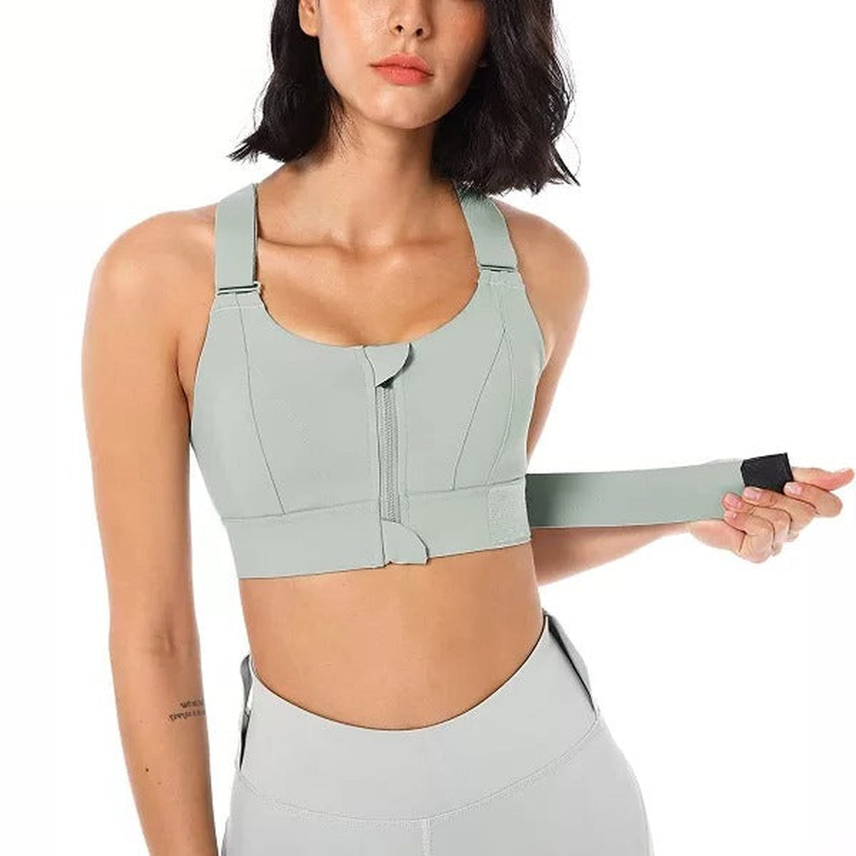 Full Coverage Wireless Sports Bra with Front Zipper and Crisscross Back Support