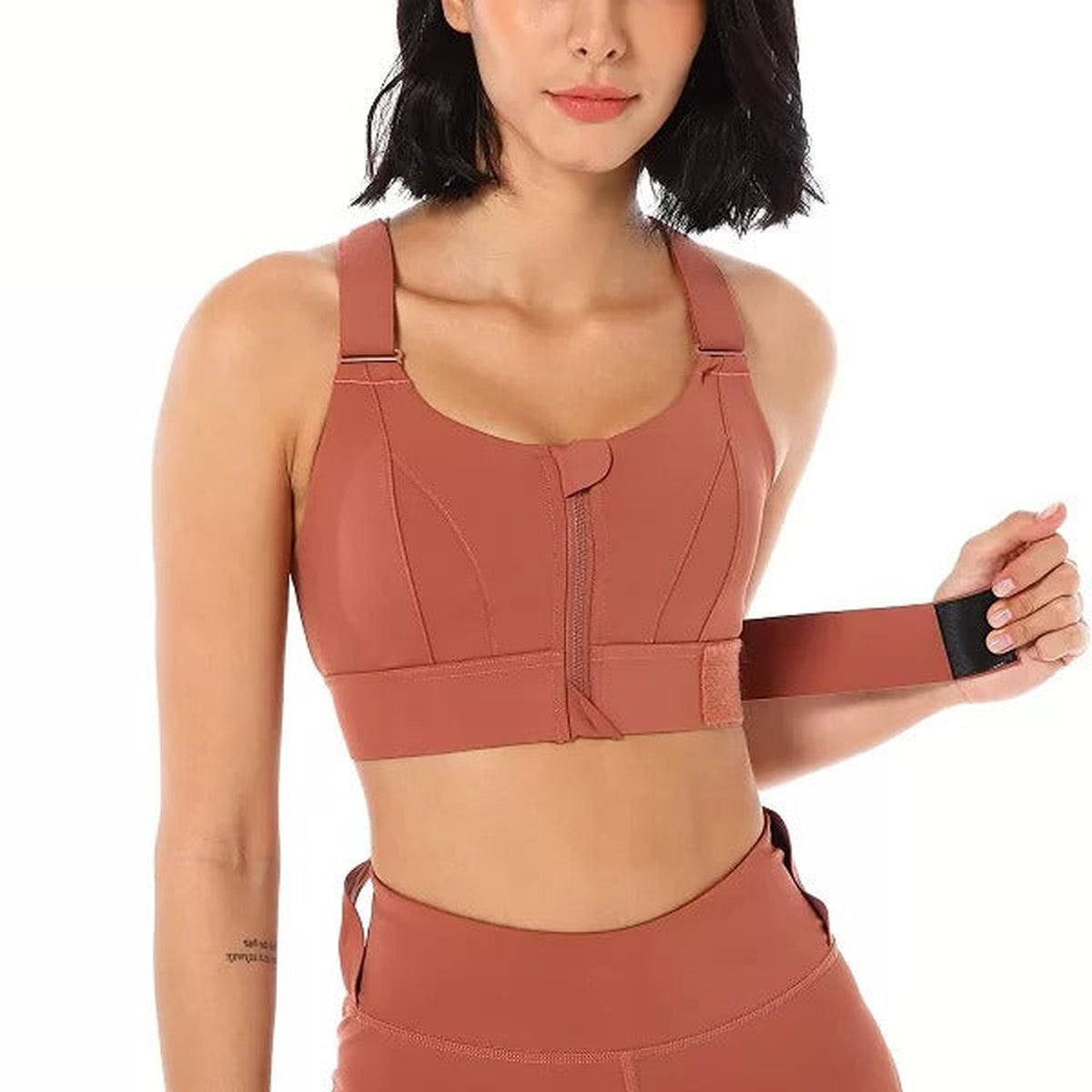 Full Coverage Wireless Sports Bra with Front Zipper and Crisscross Back Support