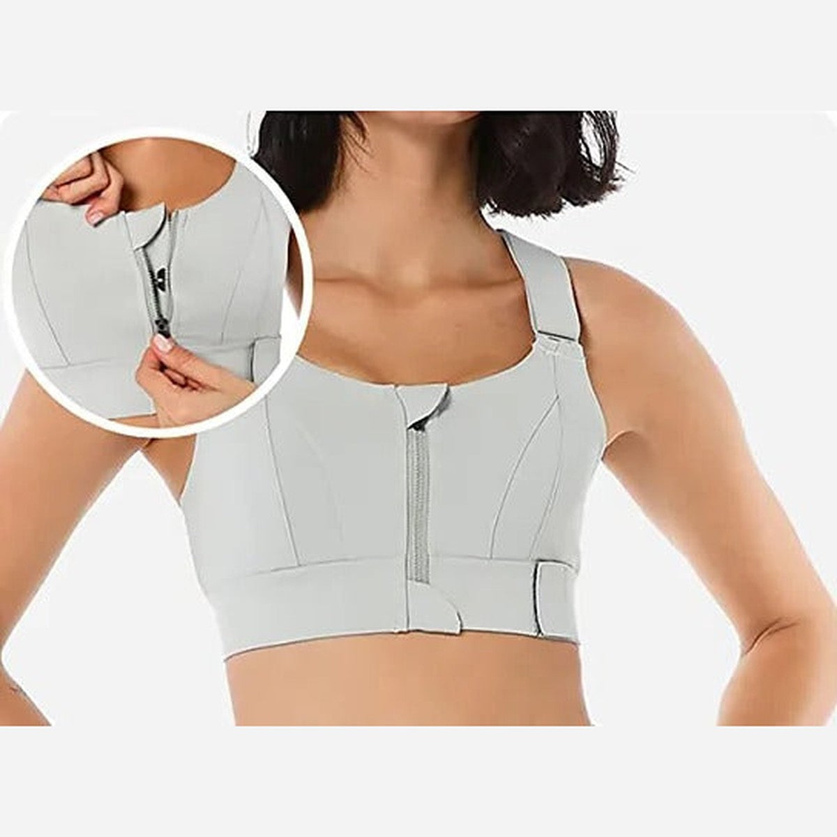 Full Coverage Wireless Sports Bra with Front Zipper and Crisscross Back Support
