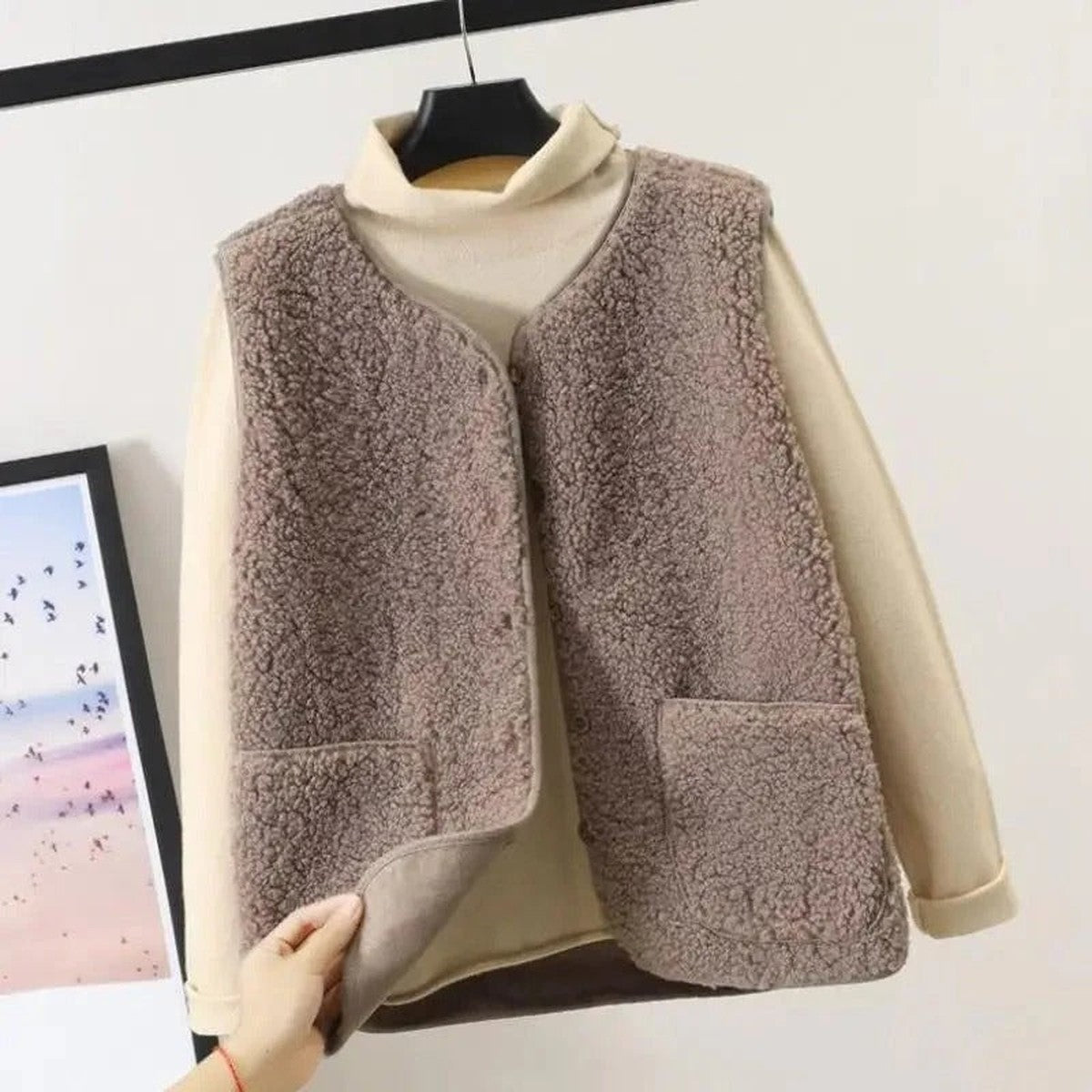 Double Breasted Wool Blend Trench Coat with Turn Down Collar for Women