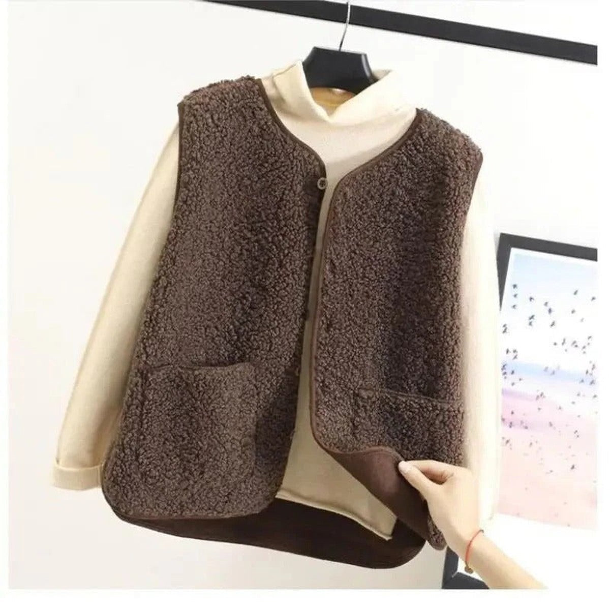 Double Breasted Wool Blend Trench Coat with Turn Down Collar for Women