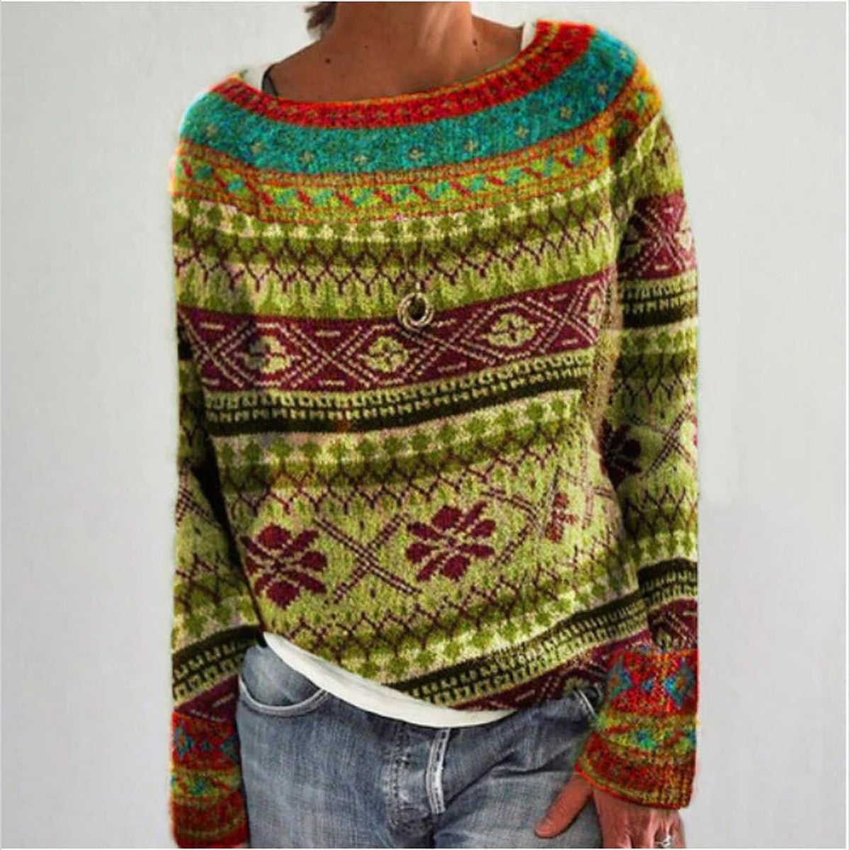 Womens Vintage Knit Cardigan Sweater with Front Pockets and Button Closure