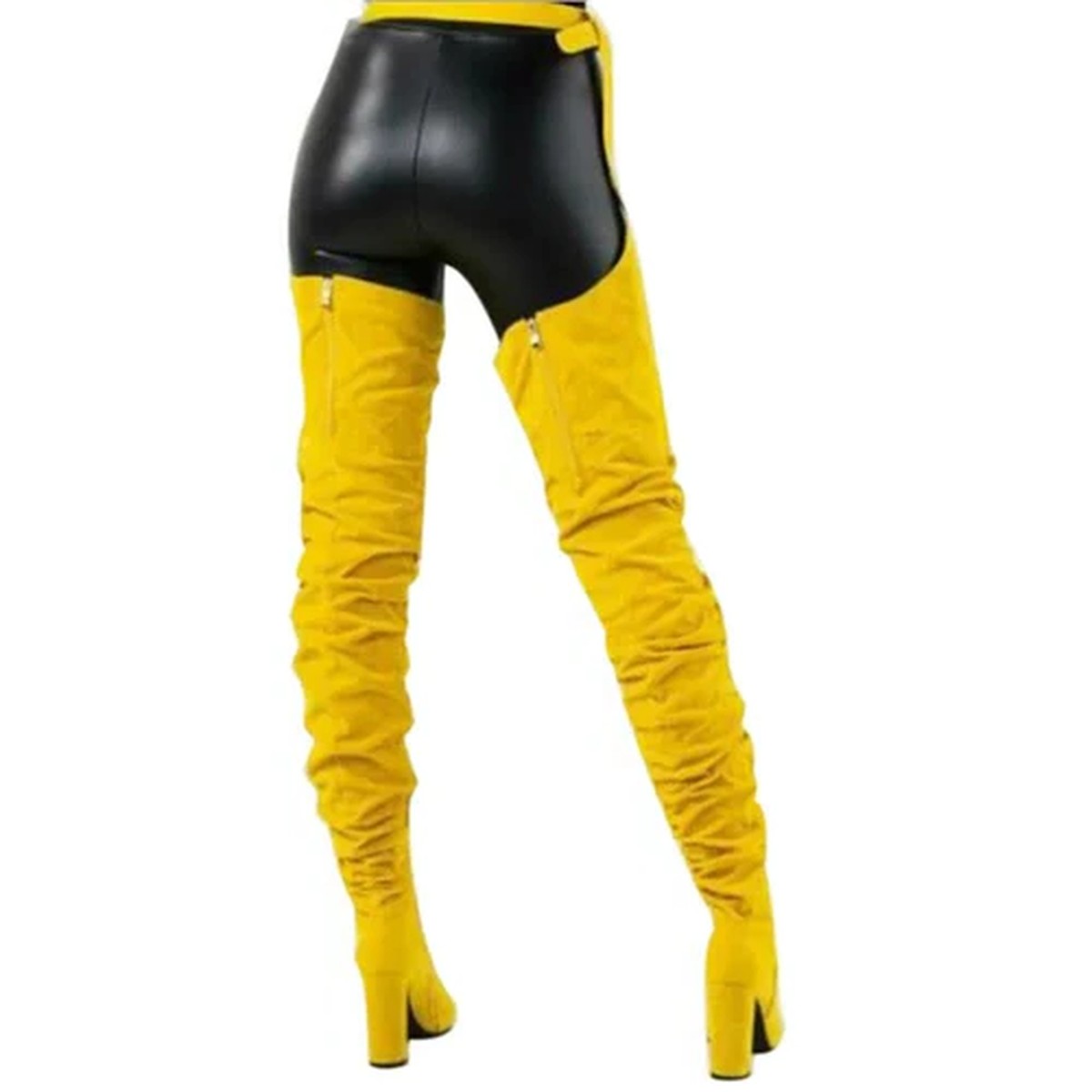Thigh High Suede Pointed Toe Boots with Attached Adjustable Waist Belt