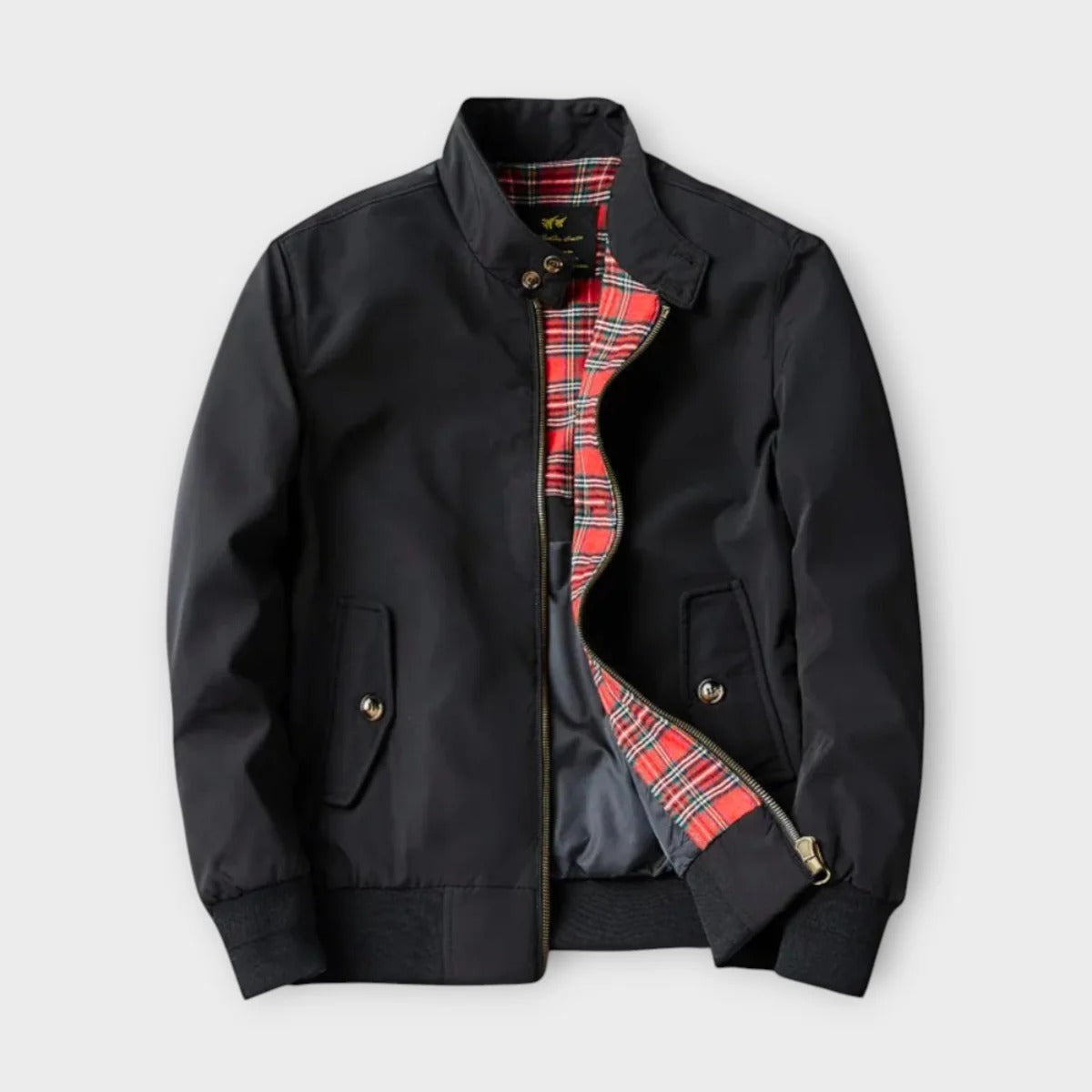 Casual Mens Bomber Windbreaker Jacket with Ribbed Trim and Full Zip Closure
