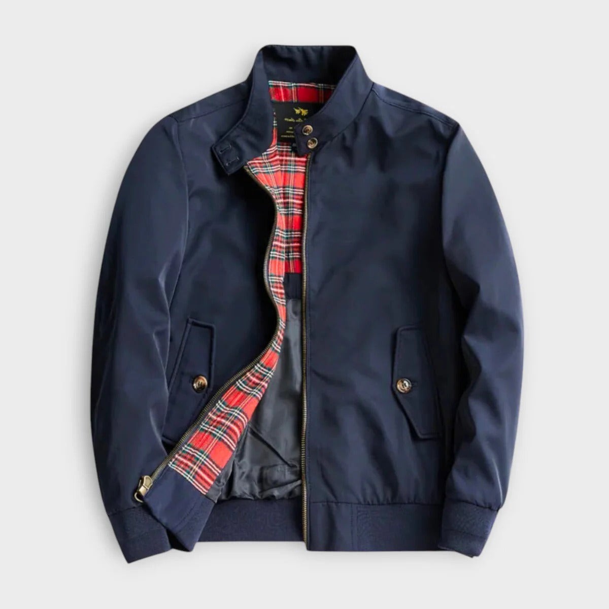 Casual Mens Bomber Windbreaker Jacket with Ribbed Trim and Full Zip Closure