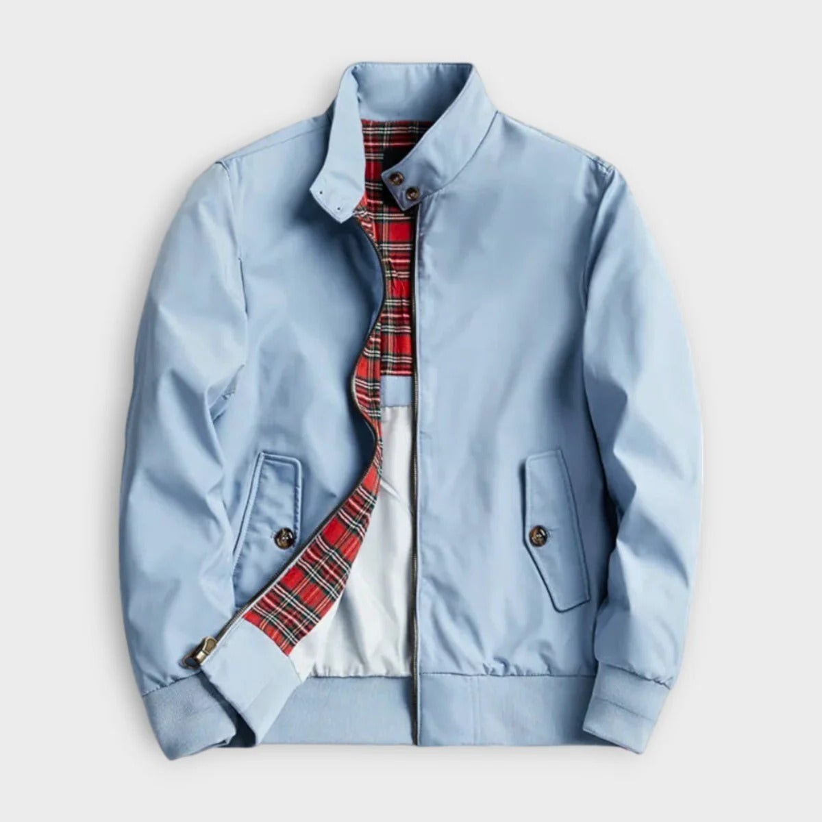 Casual Mens Bomber Windbreaker Jacket with Ribbed Trim and Full Zip Closure