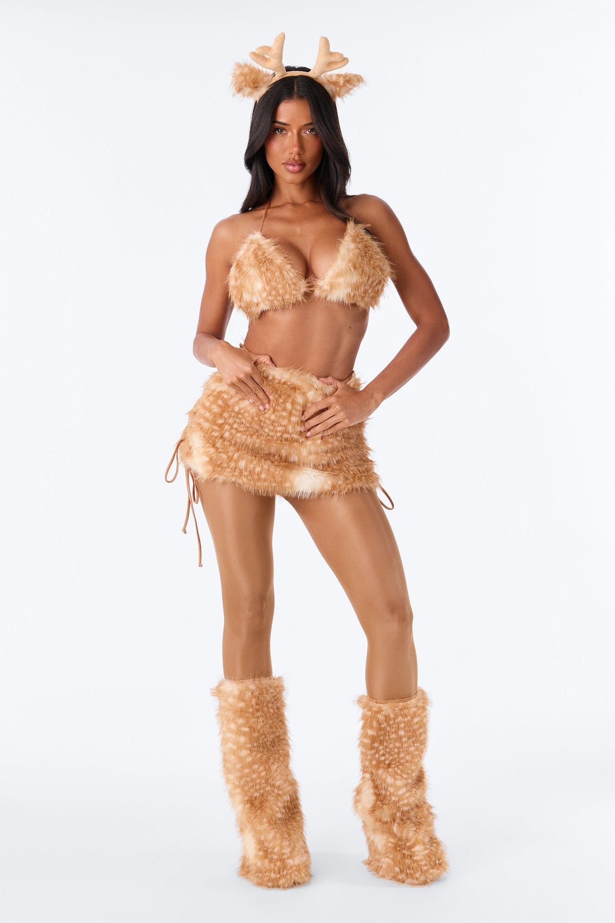 Four Piece Deer Costume Set with Antler Headband and Leg Warmers