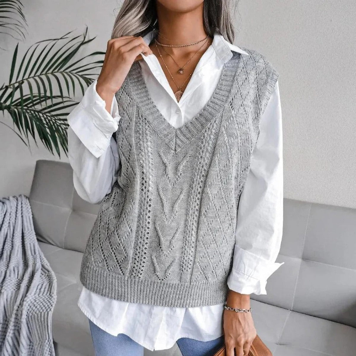 Casual Long Sleeve Knit Cardigan with V Neck and Front Button Closure