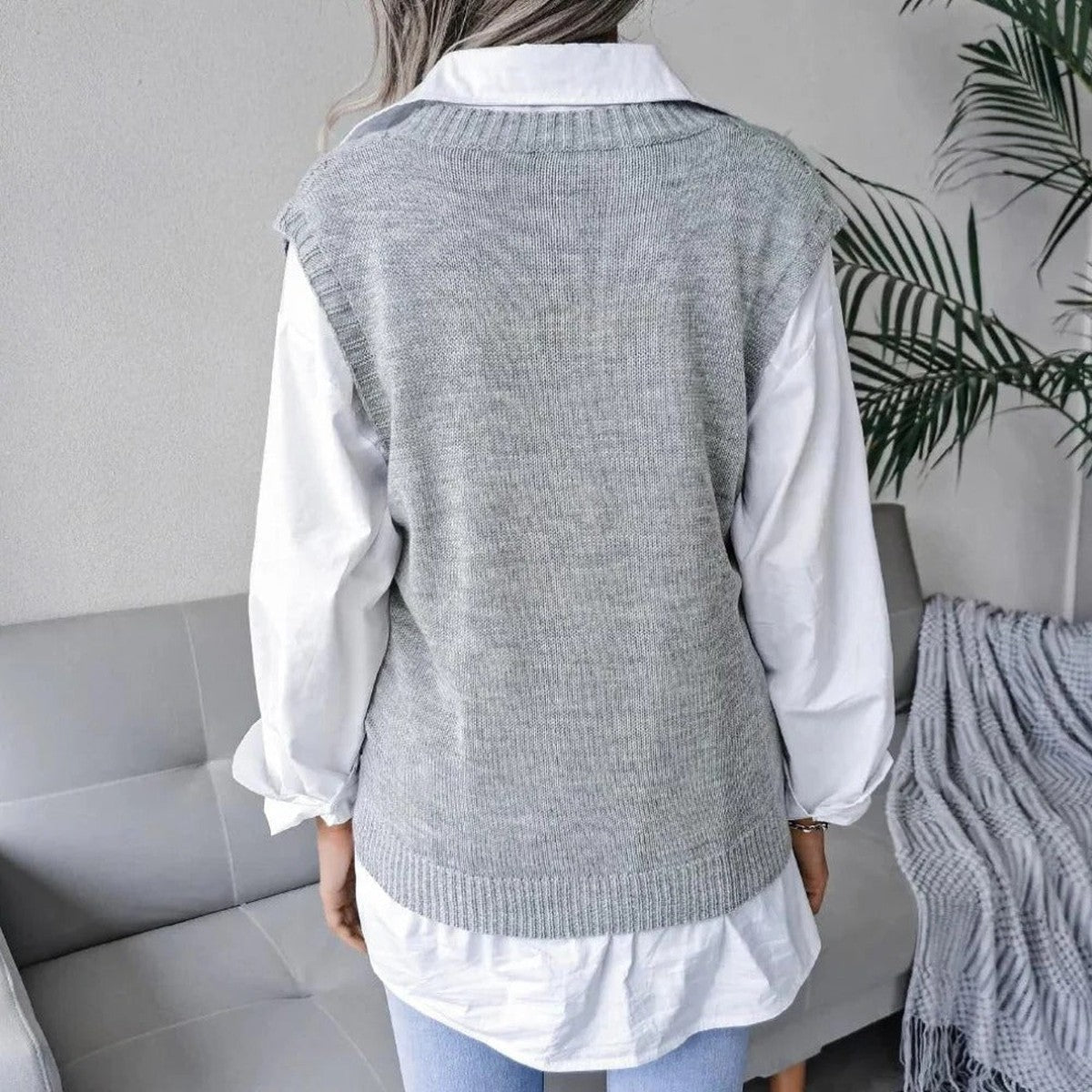 Casual Long Sleeve Knit Cardigan with V Neck and Front Button Closure