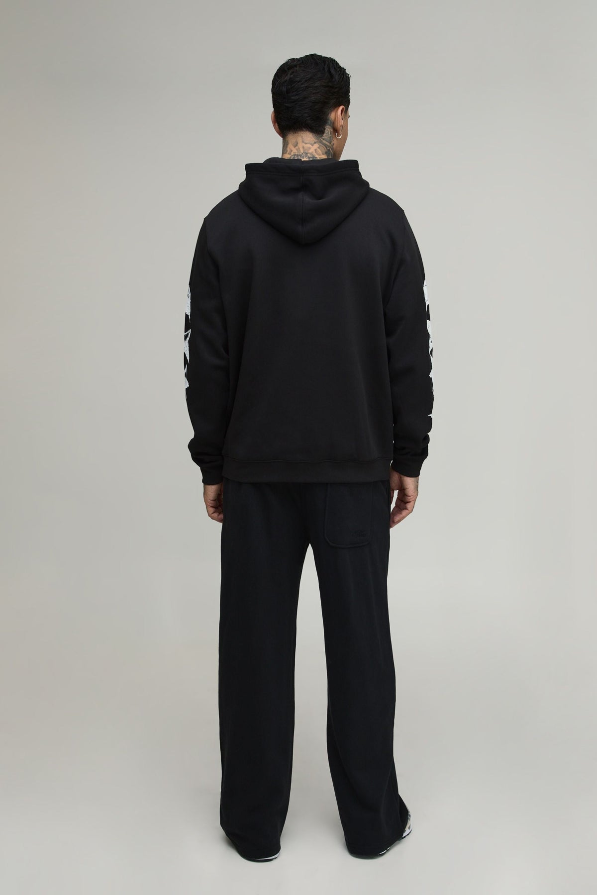 Tall Zip Through Hoodie with Spider and Gothic Sleeve Graphics