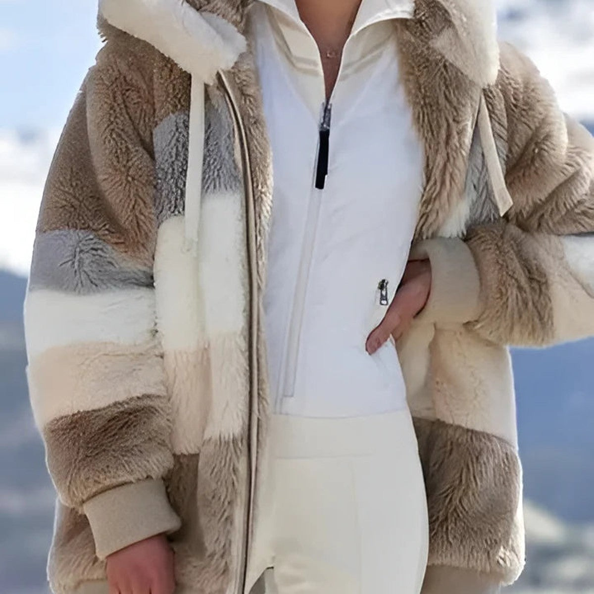 Women Warm Quilted Winter Jacket with Plush Fleece Collar and Pockets