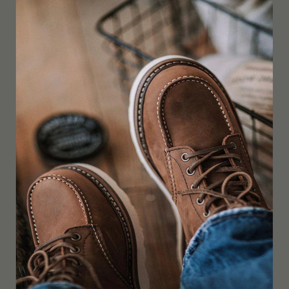 Classic Lace Up Moc Toe Leather Ankle Boots with Wedge Sole