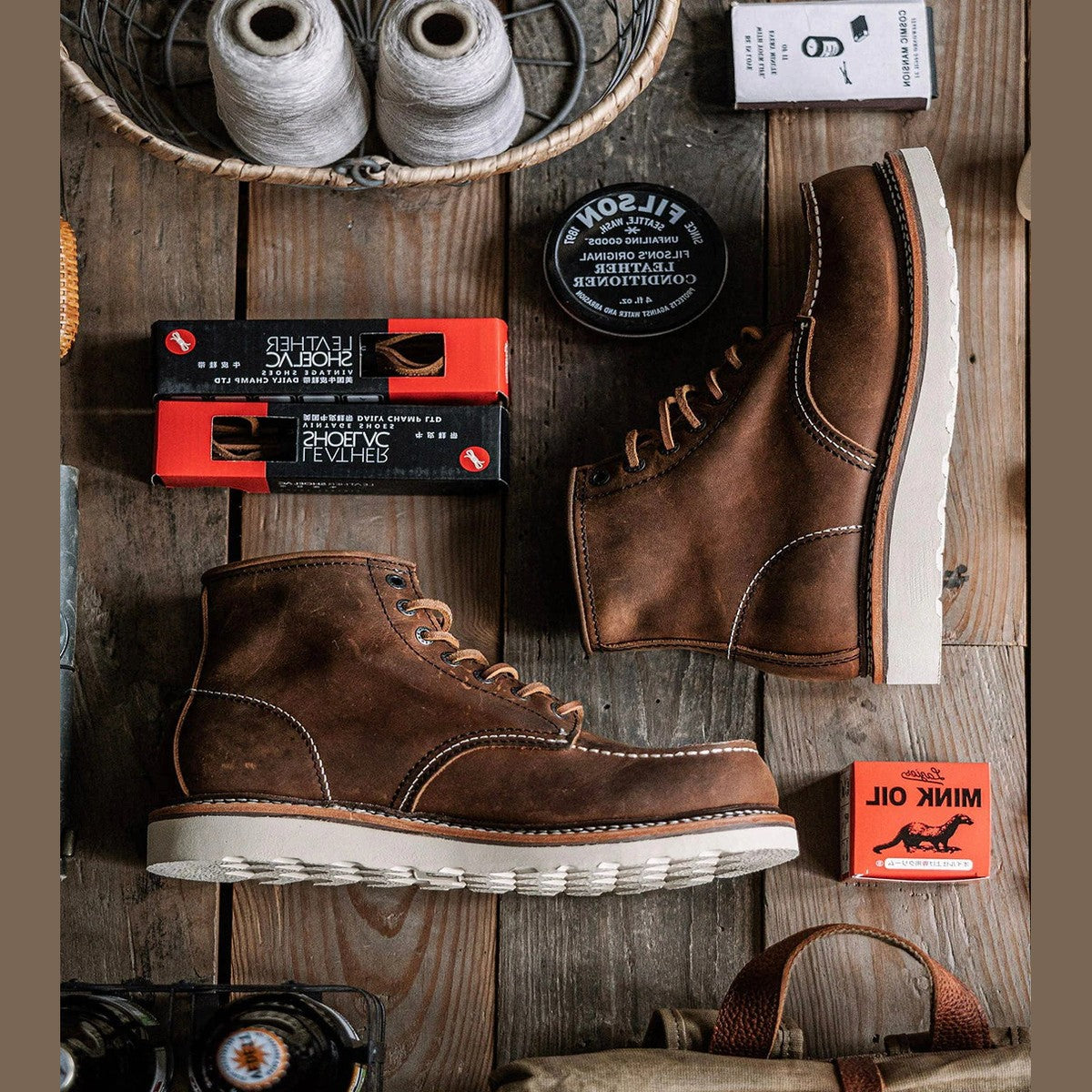Classic Lace Up Moc Toe Leather Ankle Boots with Wedge Sole