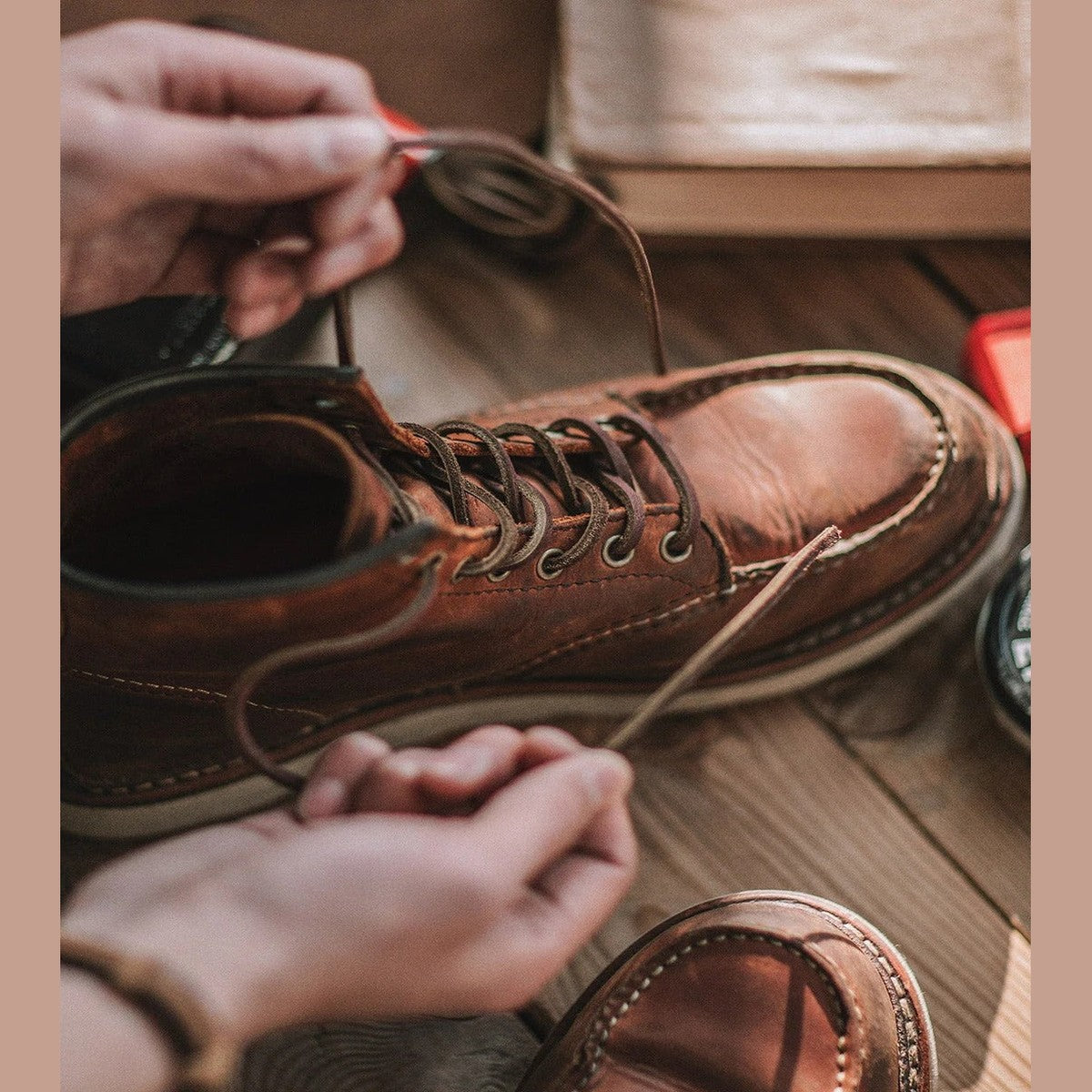 Classic Lace Up Moc Toe Leather Ankle Boots with Wedge Sole