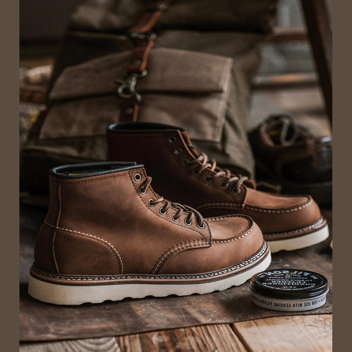 Classic Lace Up Moc Toe Leather Ankle Boots with Wedge Sole