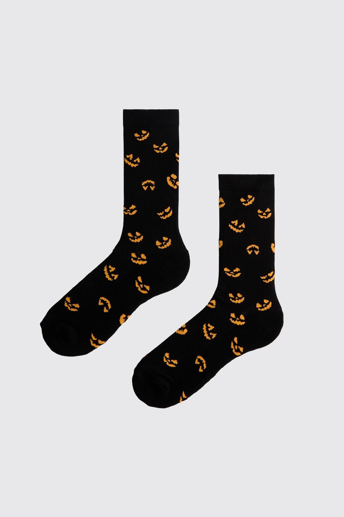 Crew Socks with Jack O Lantern Print and Ribbed Cuff