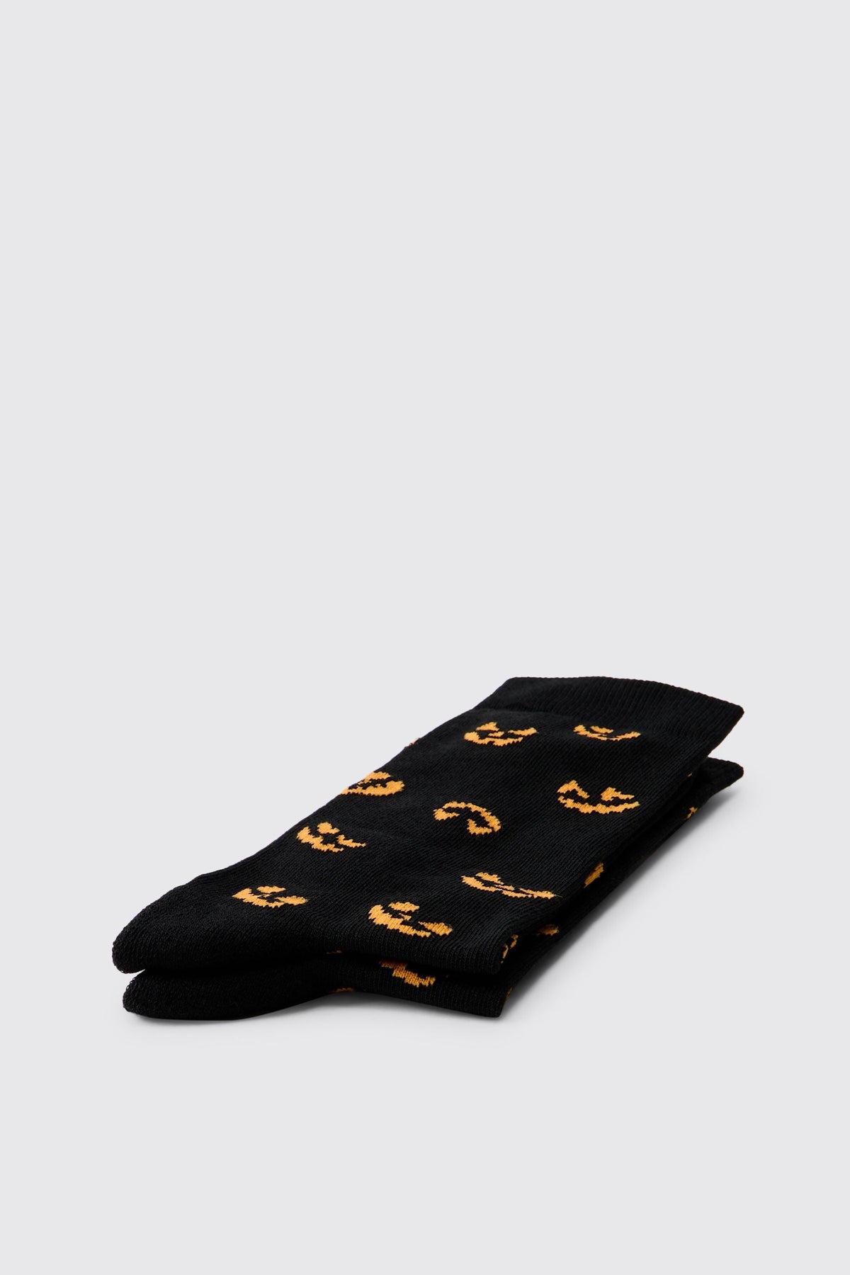 Crew Socks with Jack O Lantern Print and Ribbed Cuff