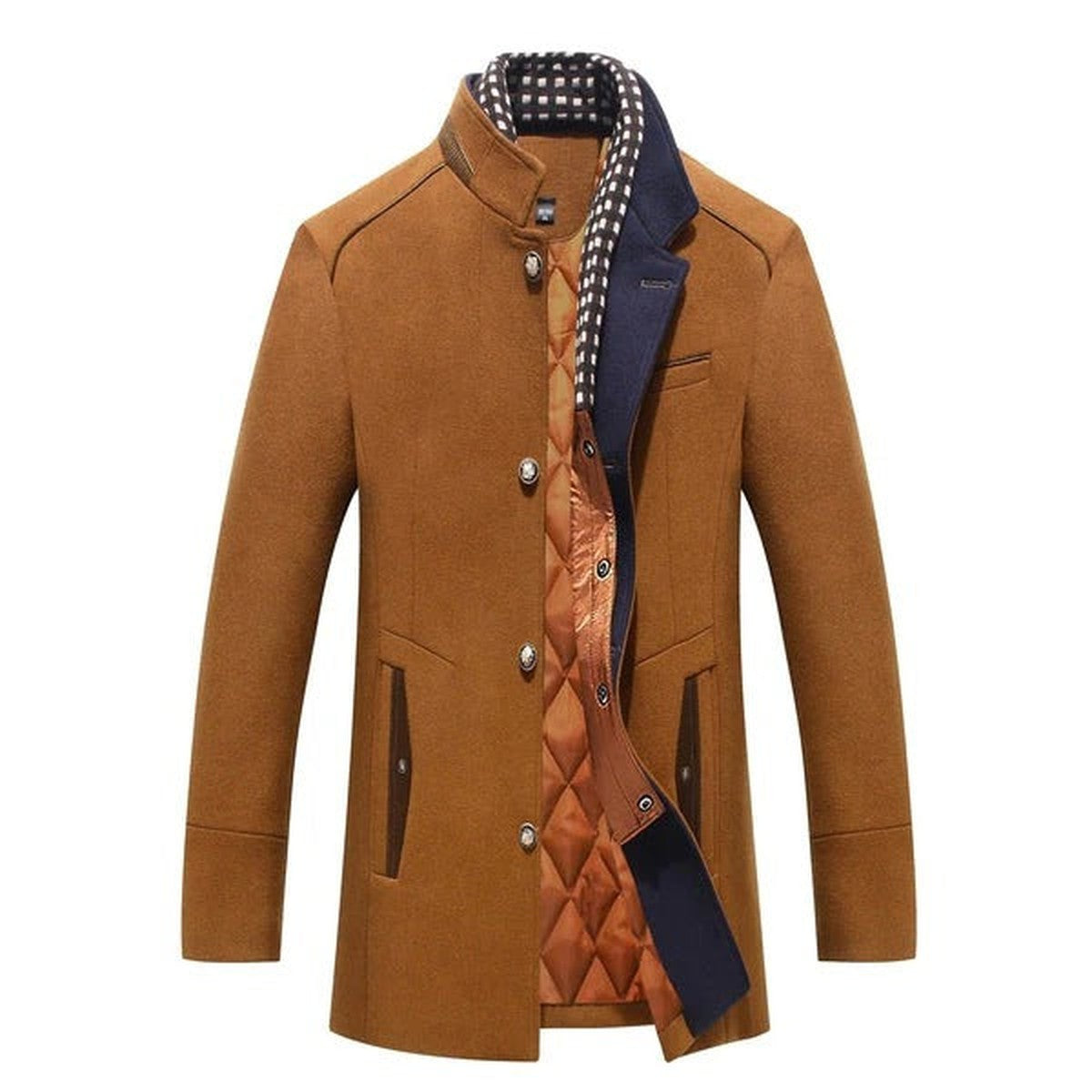 Classic Wool Trench Overcoat for Men with Notched Lapel Collar
