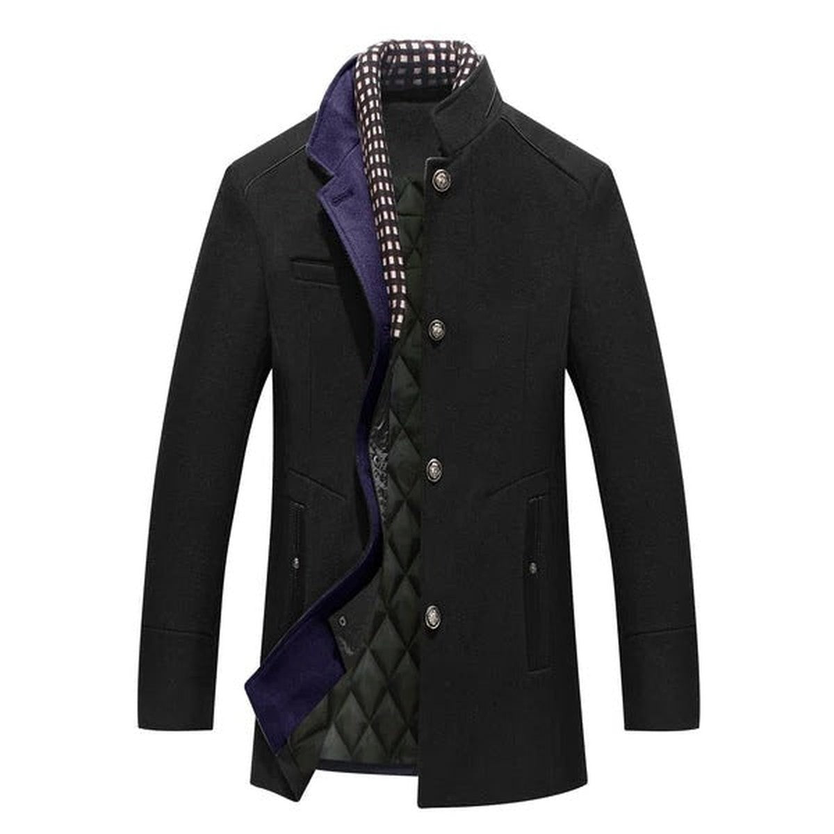 Classic Wool Trench Overcoat for Men with Notched Lapel Collar