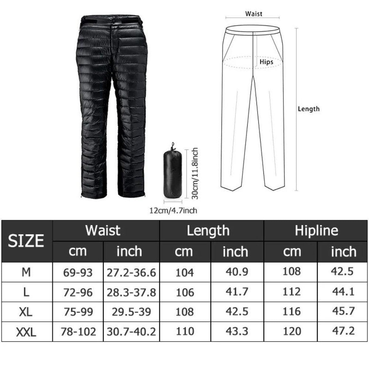 Thermal Goose Down Winter Trousers with Full Side Zippers for Cold Weather