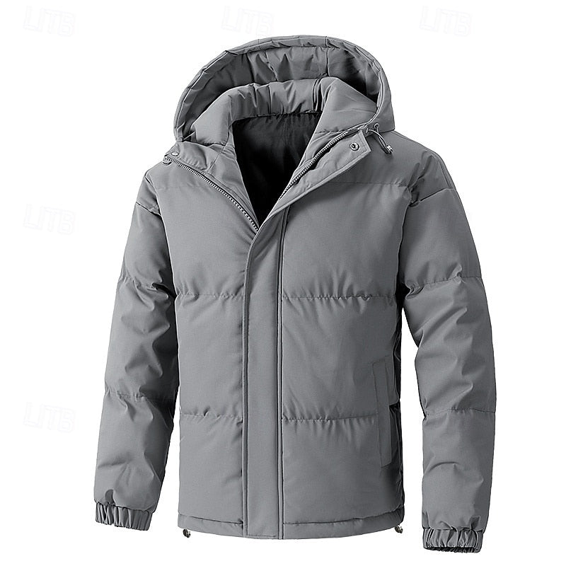 Hooded Puffer Jacket with Thick Padded Insulation and Adjustable Hood, Elastic Cuffs