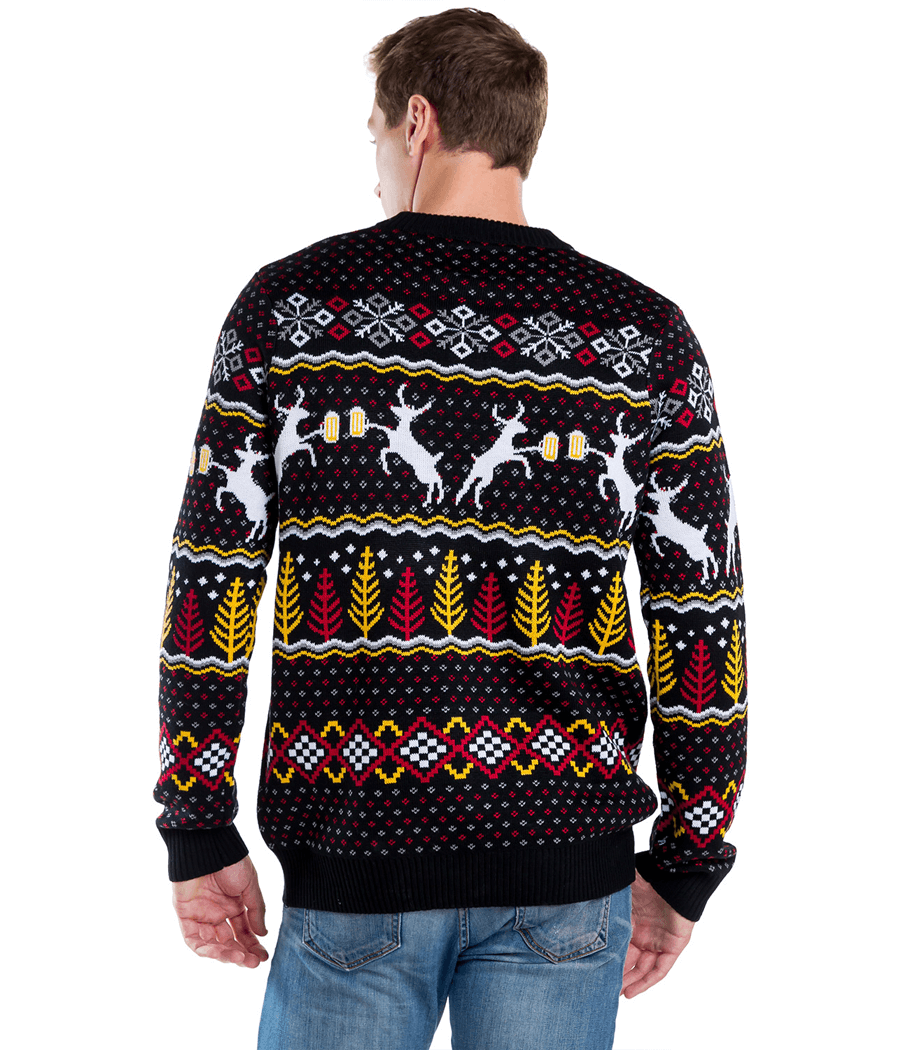 Pullover Sweater with Deer and Evergreen Pattern, Crew Neck Ribbed Cuffs