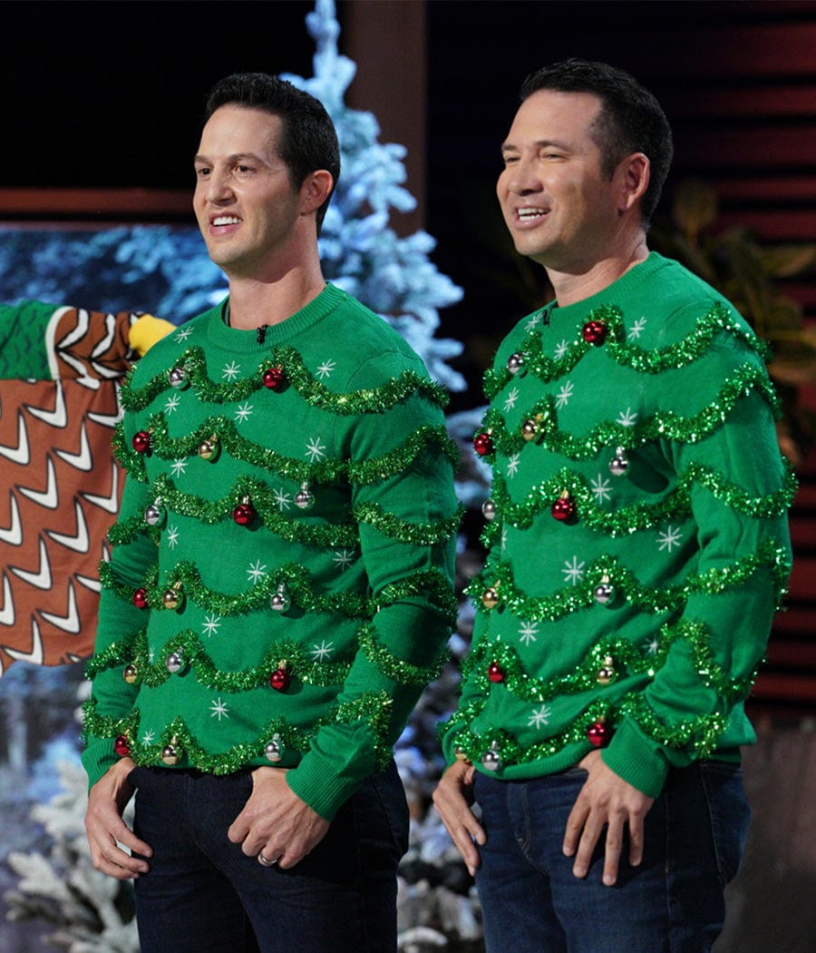 Crew Neck Pullover Sweater with Reflective Baubles and Garland Pattern