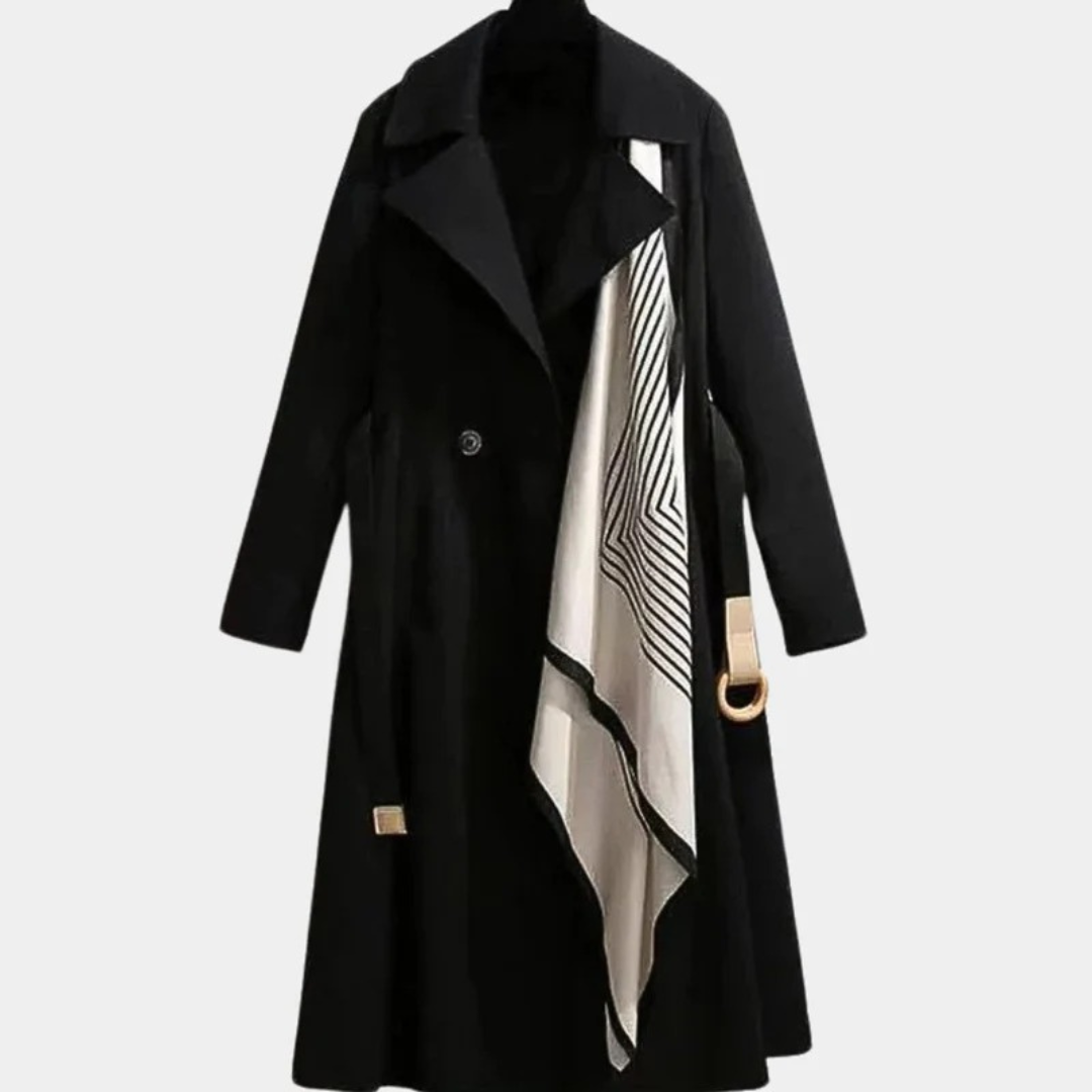 Womens Midi Trench Coat with Adjustable Belt and Layering Design