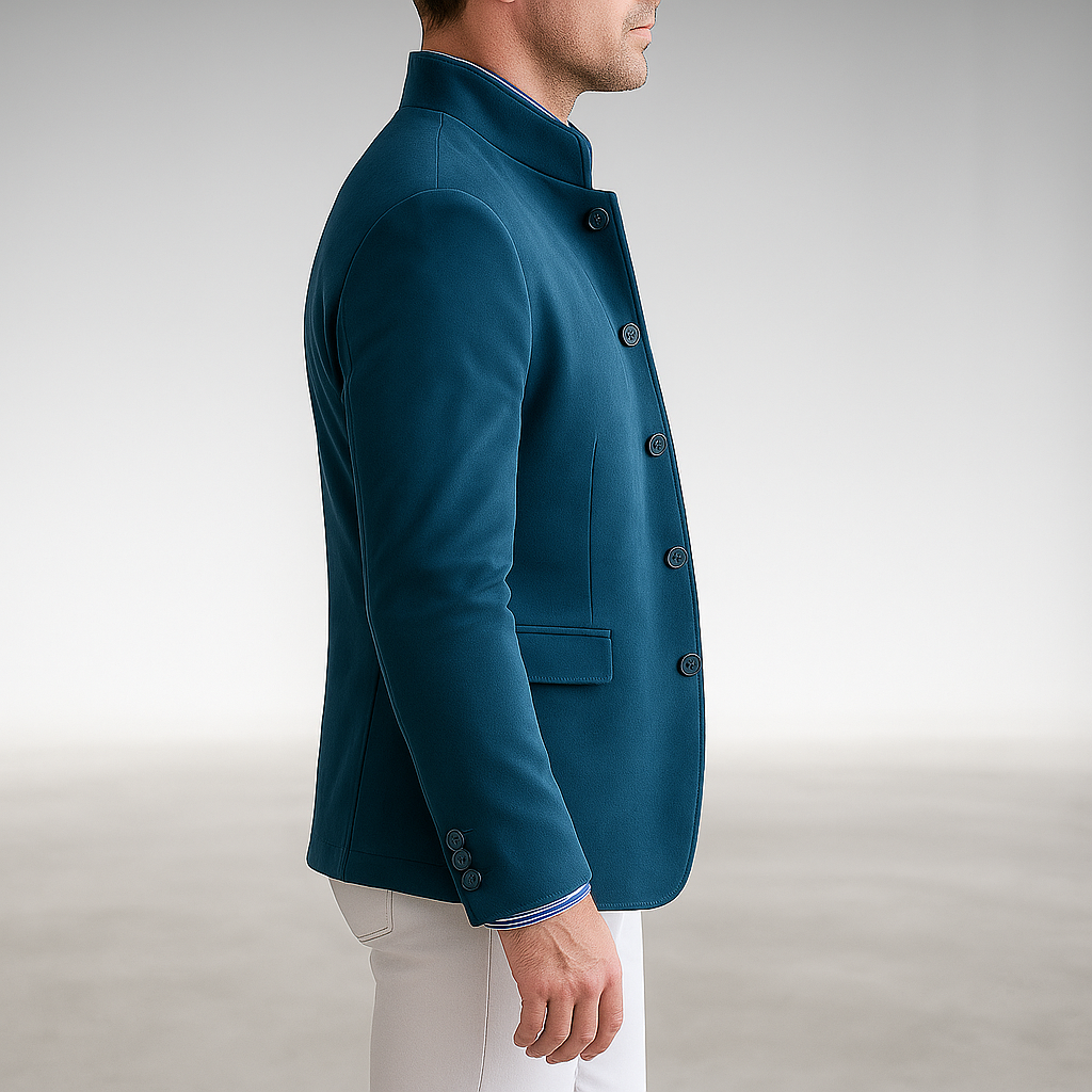 Mens Button Coat with Textured Fabric and Tailored Fit, Deep Front Pockets