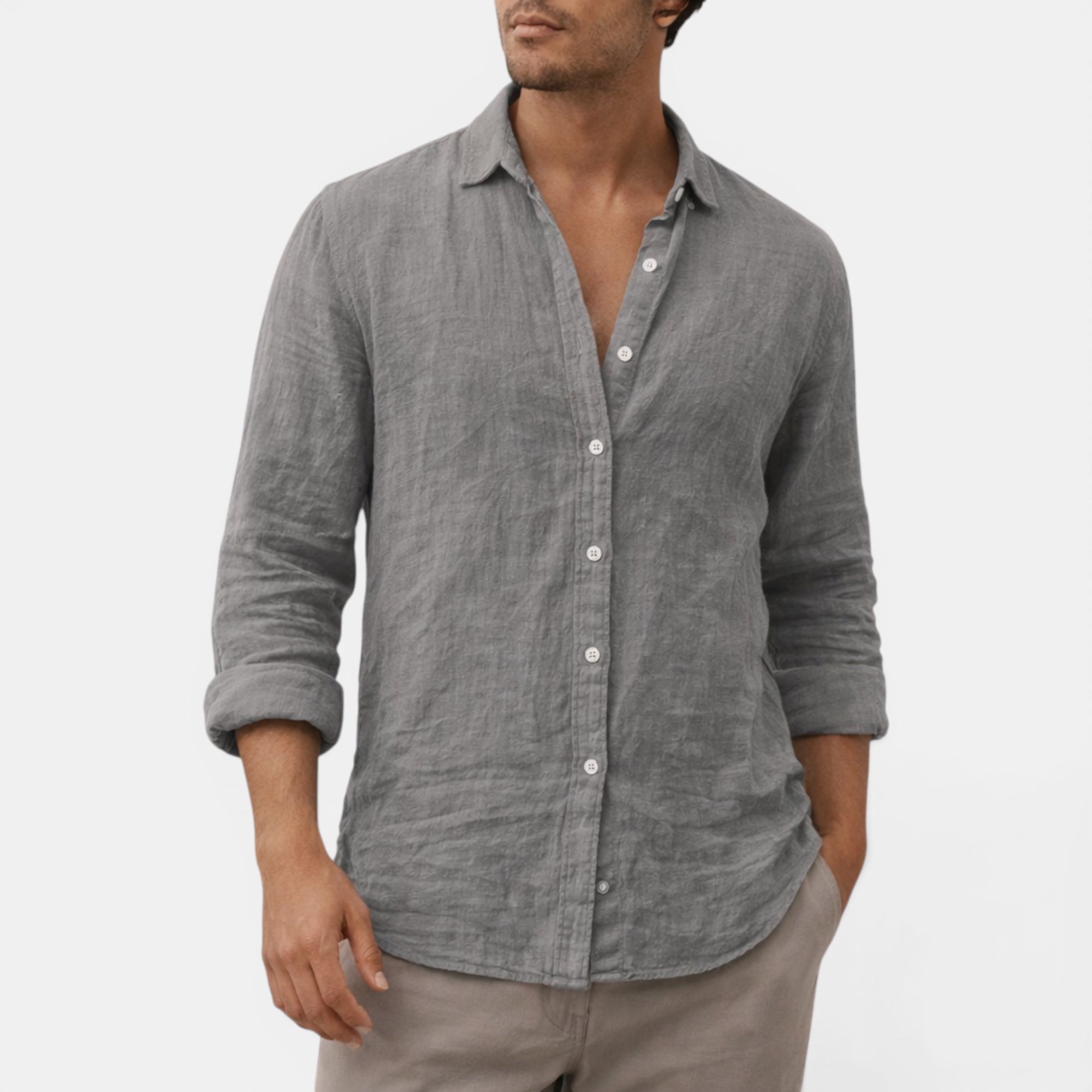 Men's breathable casual button up shirt, relaxed fit, perfect for summer and everyday wear.